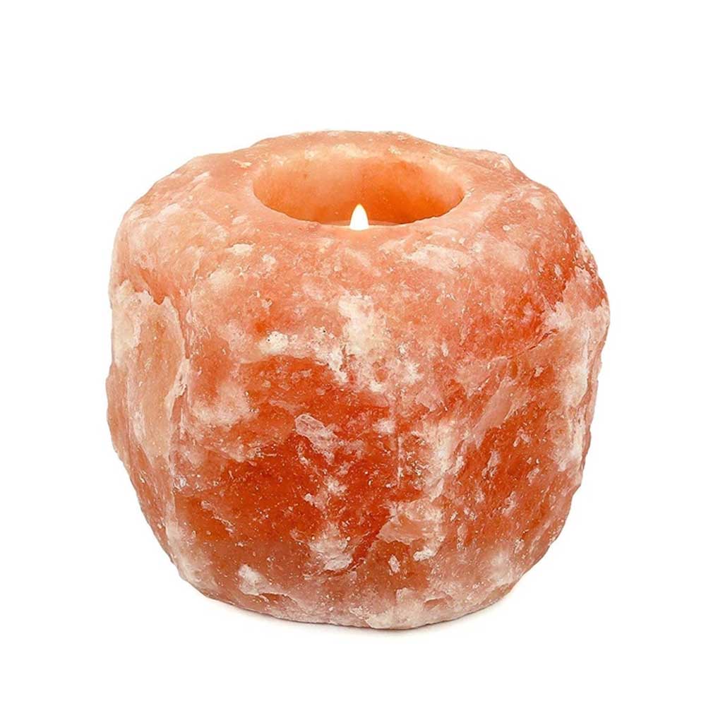 Himalayan Pink-Orange Tea Light Holder– Salt Candle Holder –Natural or Square Shape