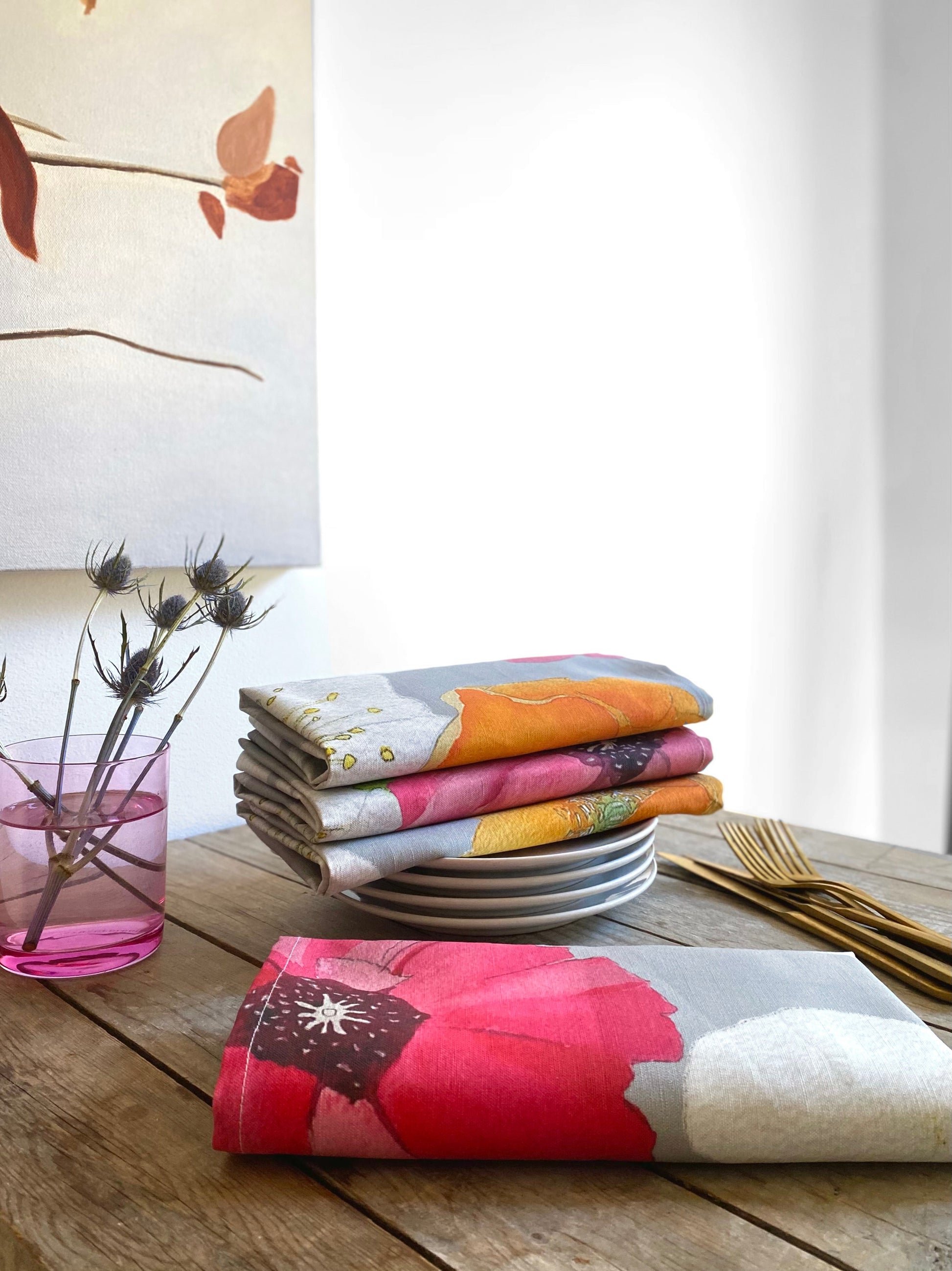 💚 Napkin Set: Cactus Flowers on Grey