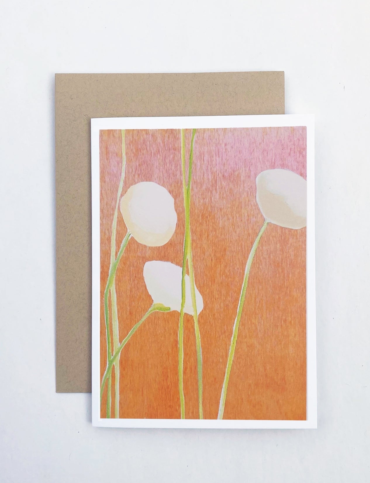 💚 Notecard:  Cream Flowers on Orange