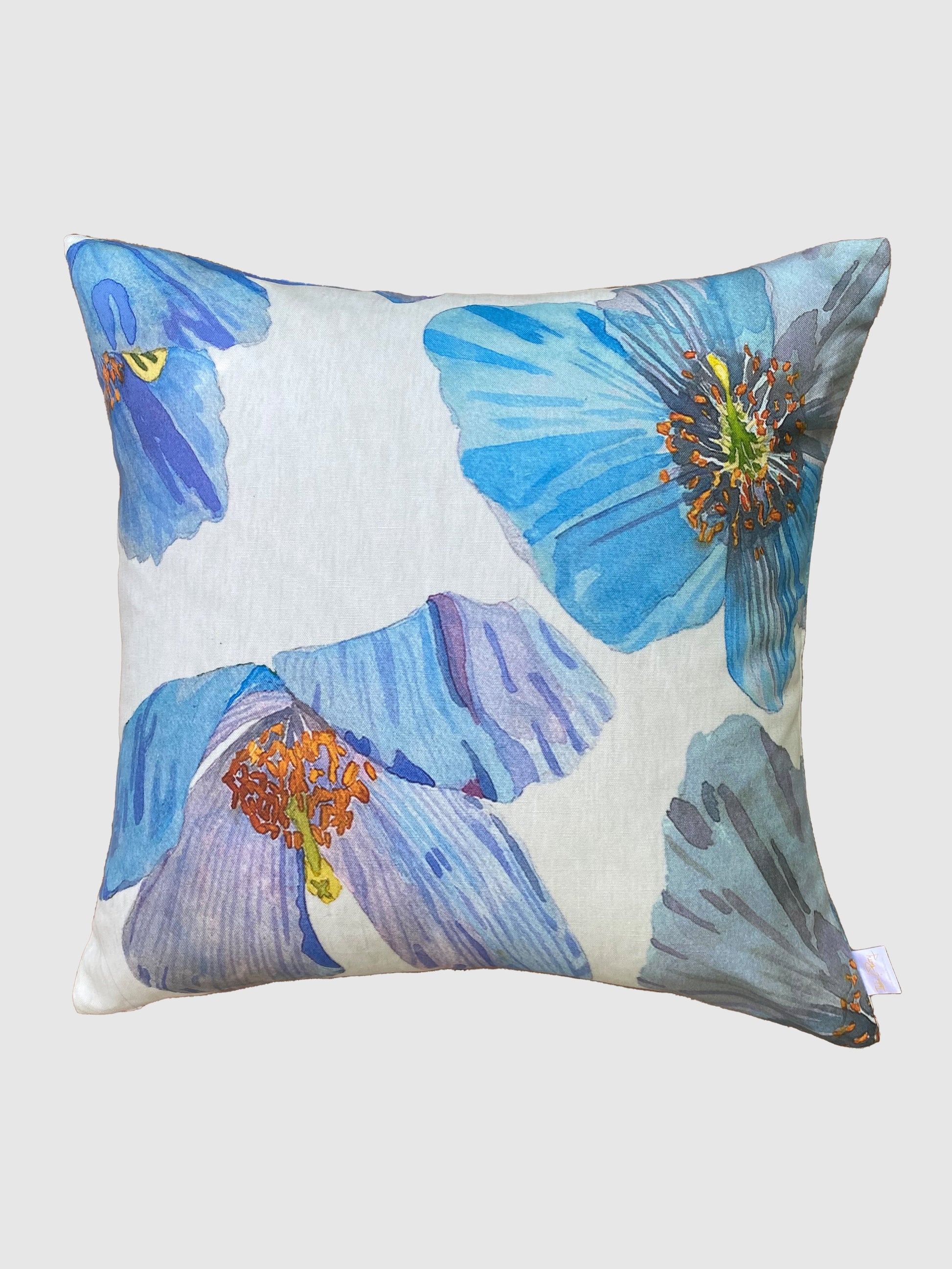 💚 Throw Pillow: Himalayan Blue Poppies on Ecru