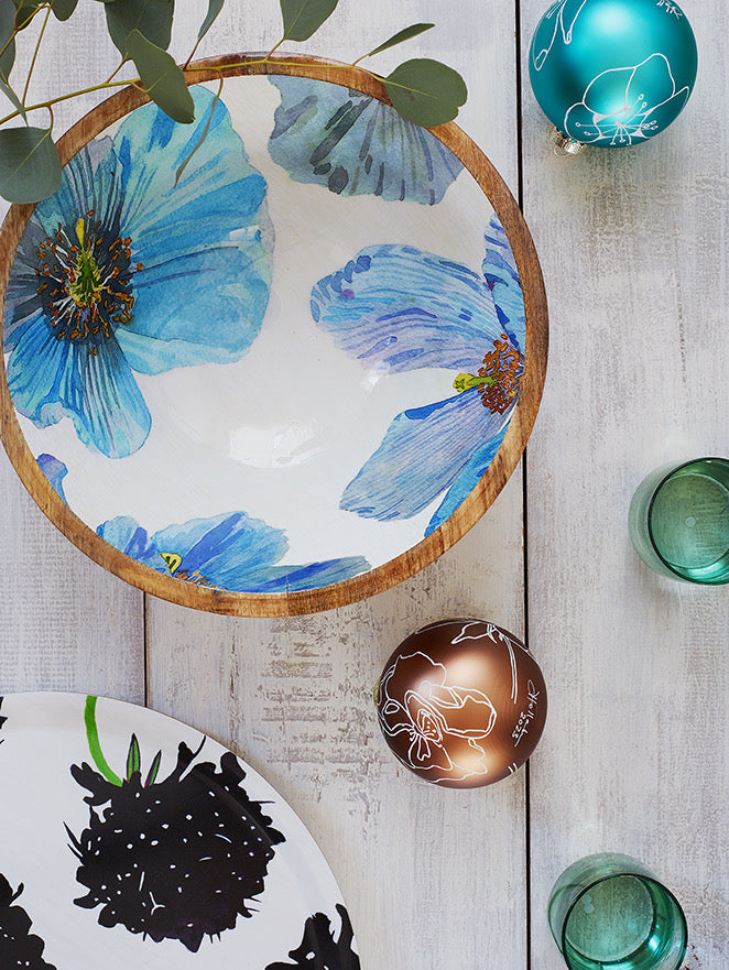 💚 Swedish Serving Tray:  Black Scabiosa on Snow