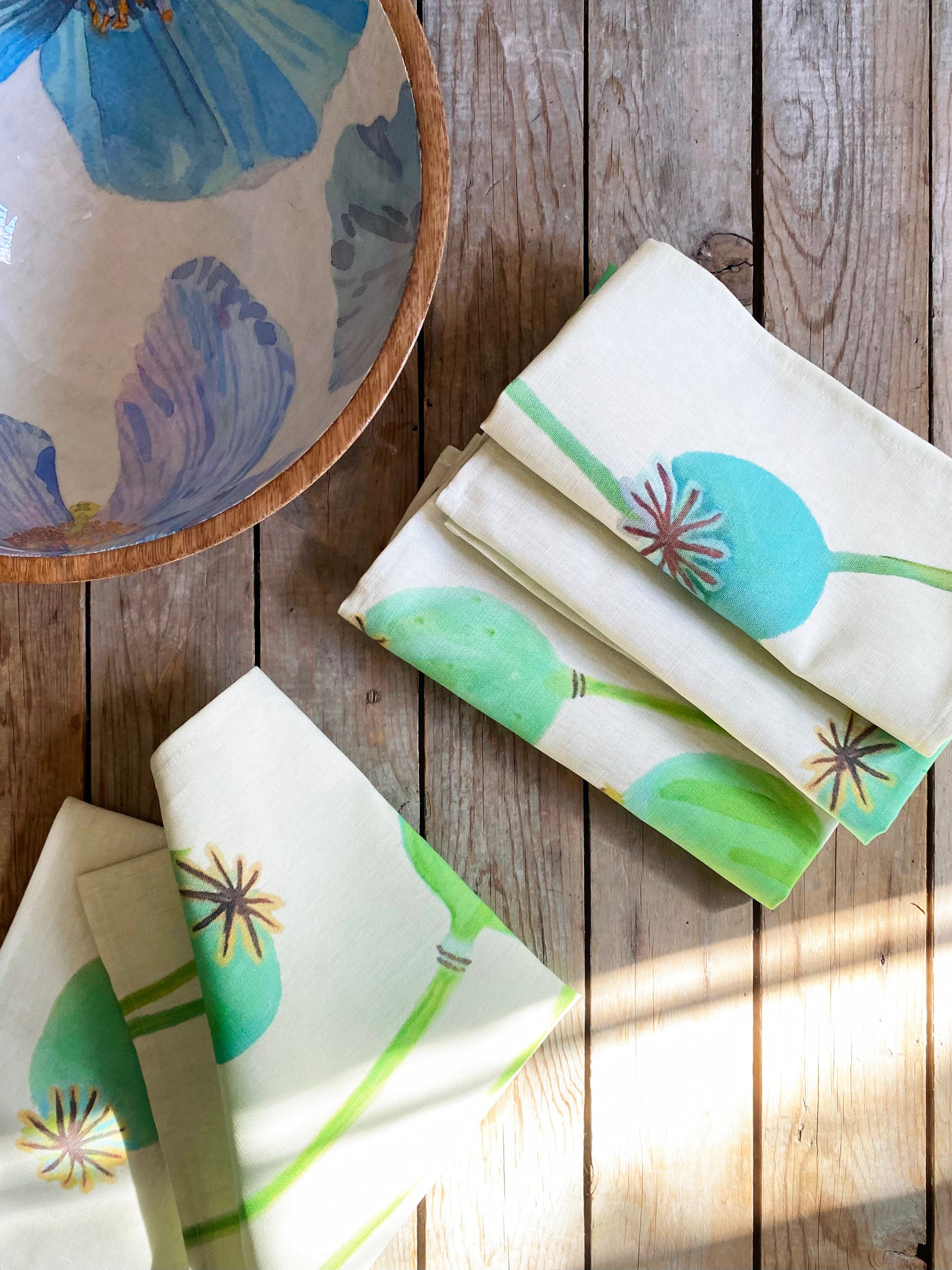💚 Napkin Set: Poppy Pods on Ecru