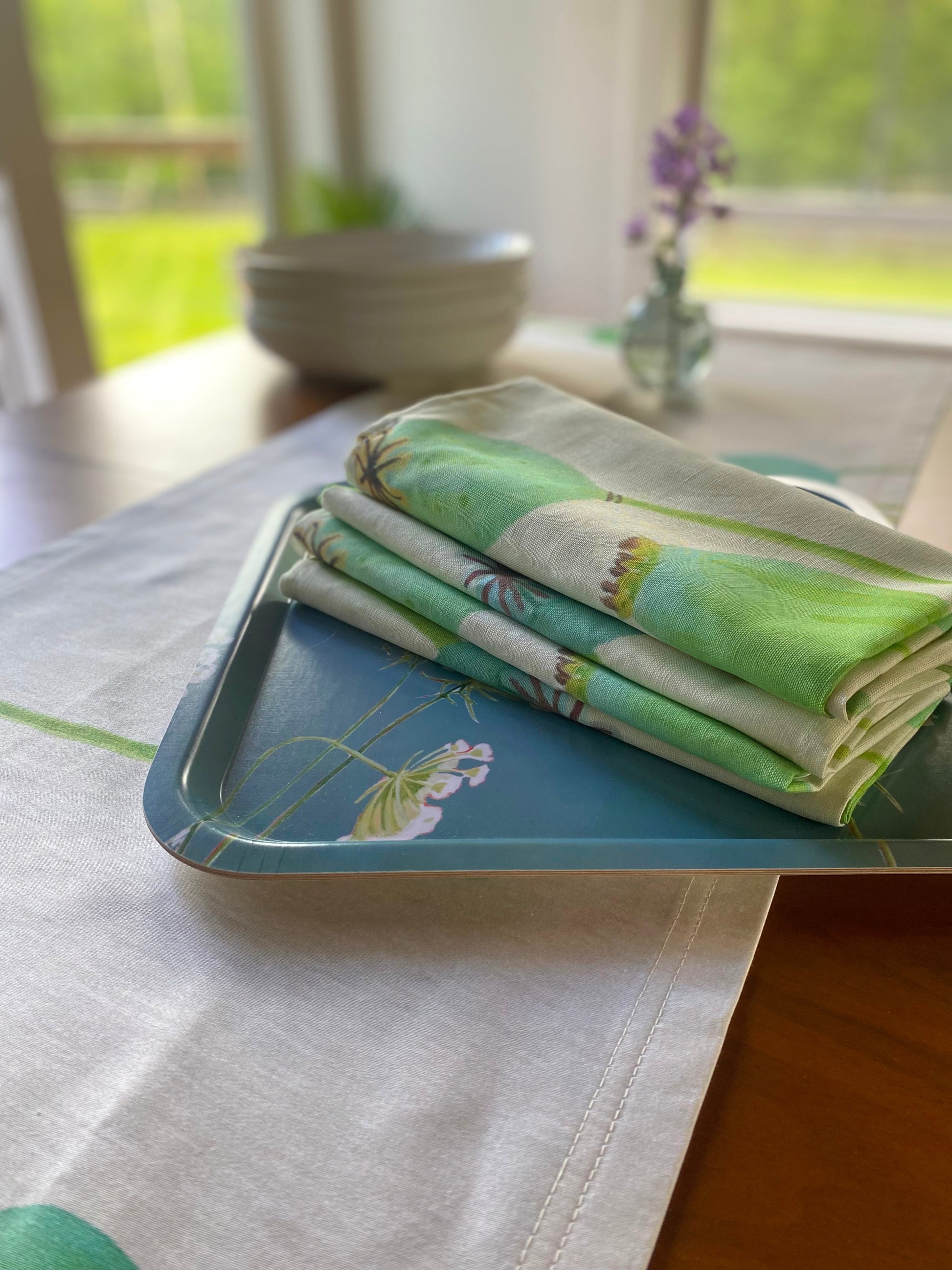 💚 Napkin Set: Poppy Pods on Ecru
