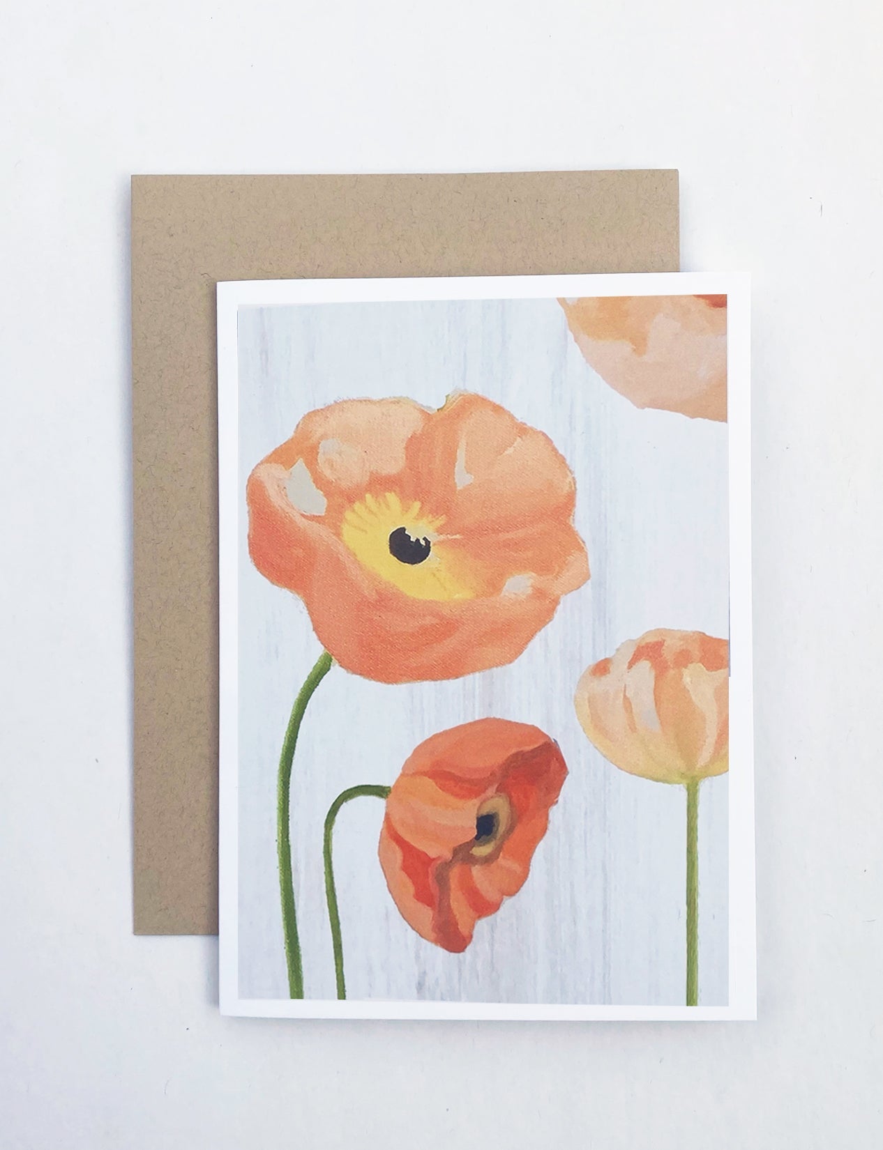 💚 Notecard:  Peach Poppies on Snow