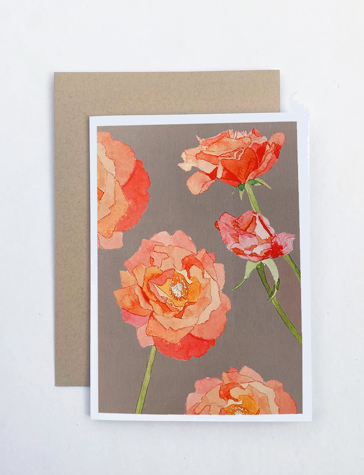 💚 Notecard:  Peach Roses on Grey