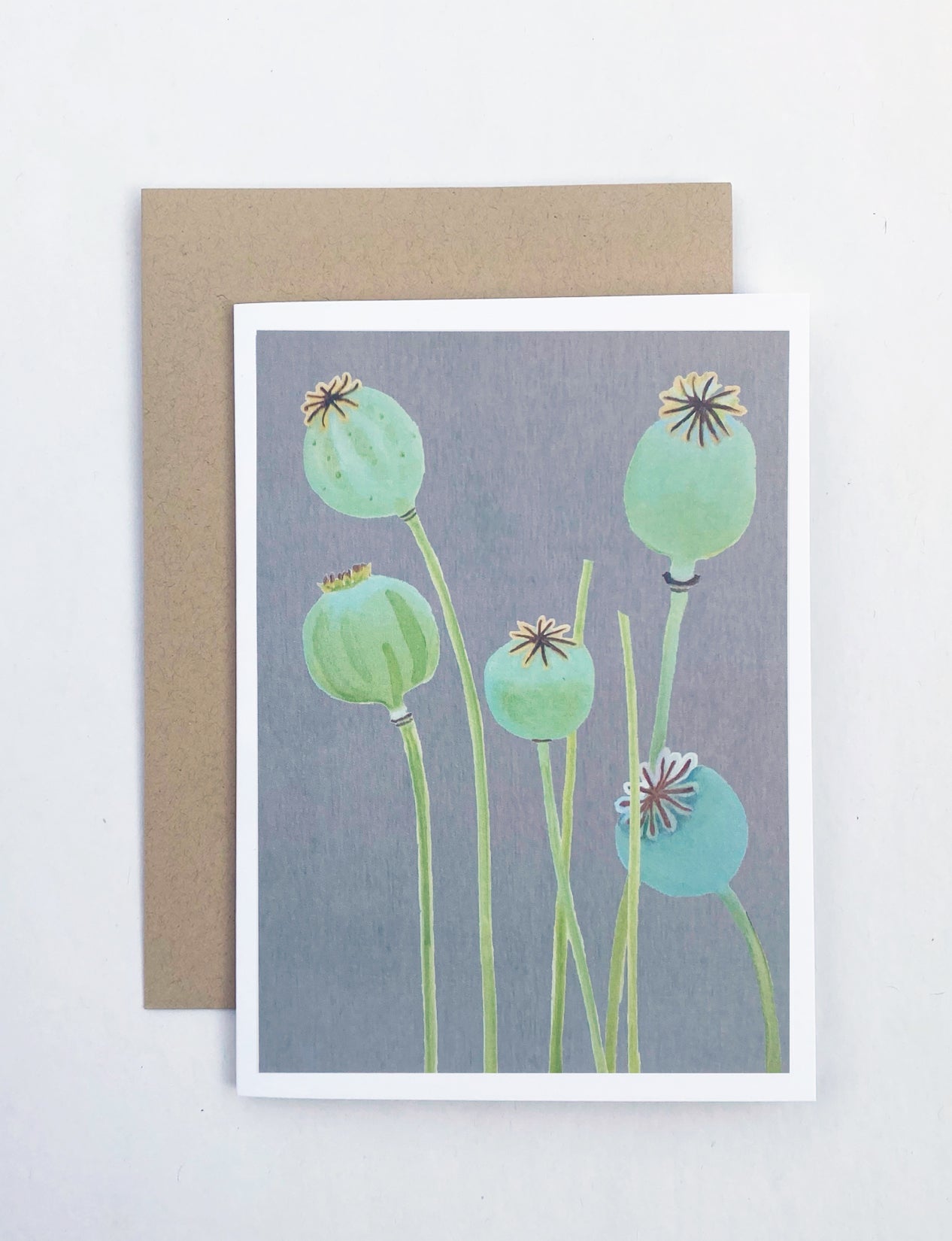 💚 Notecard:  Poppy Pods on Grey