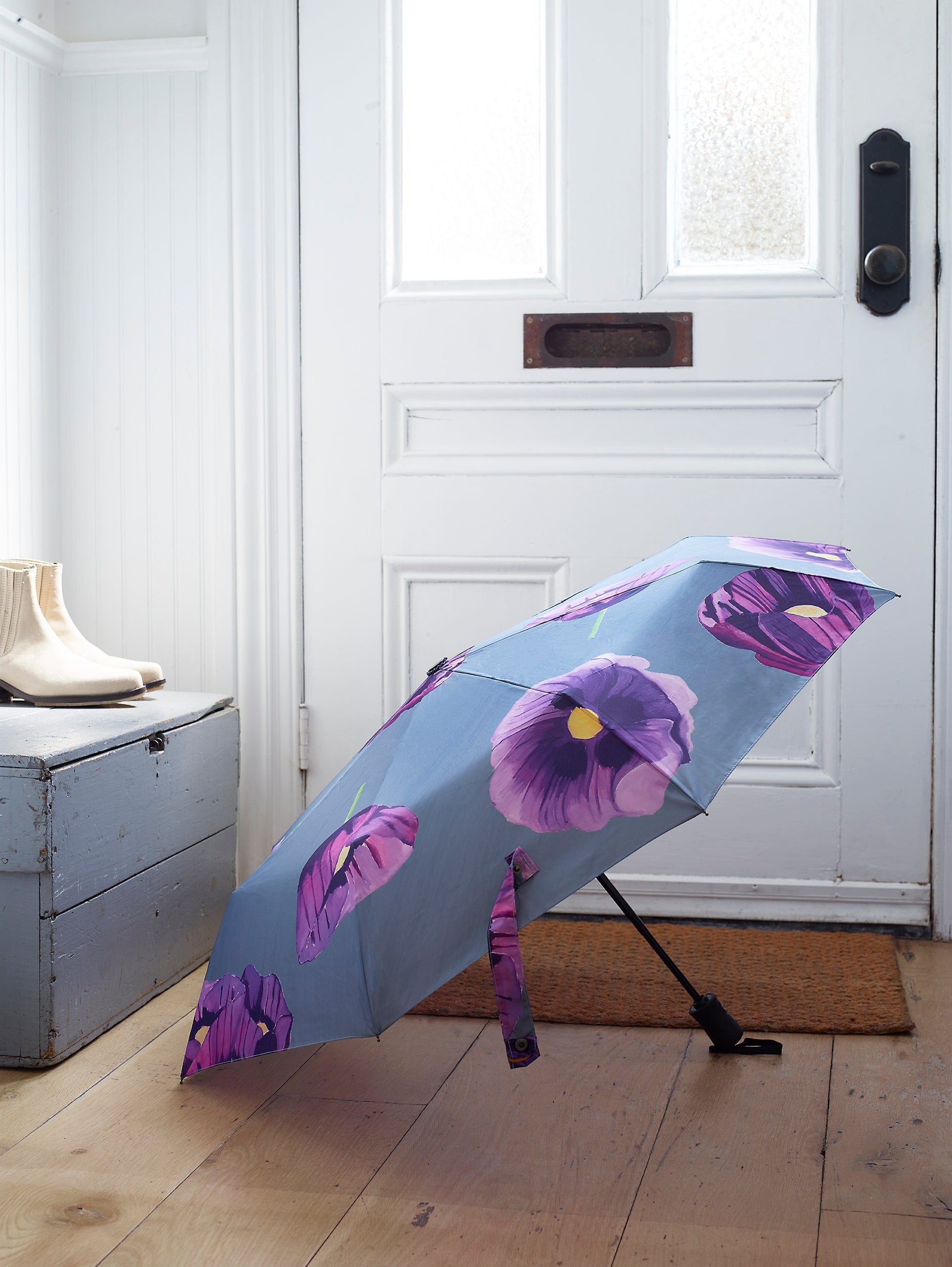 💚 Umbrella:  Purple Poppies on Grey