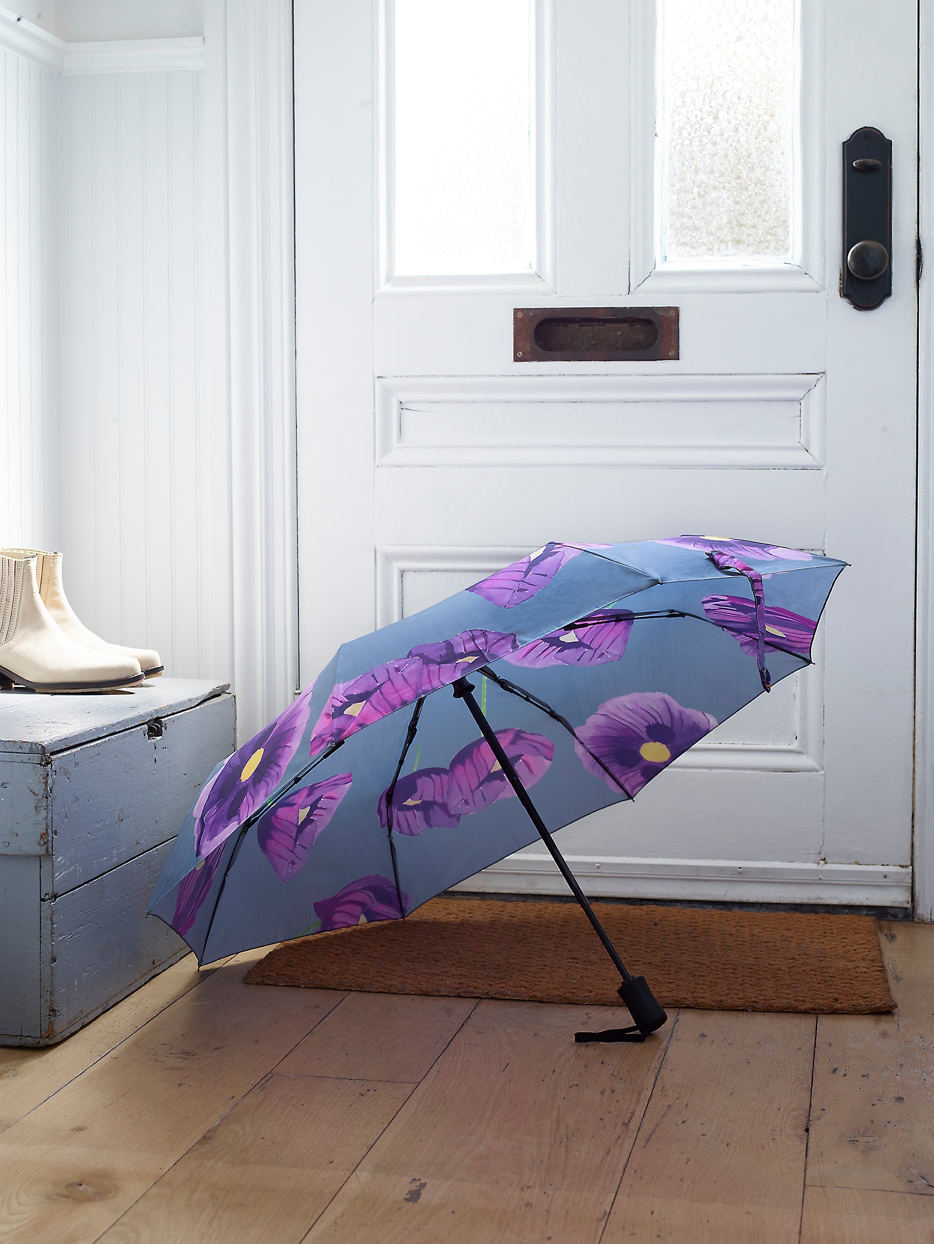 💚 Umbrella:  Purple Poppies on Grey