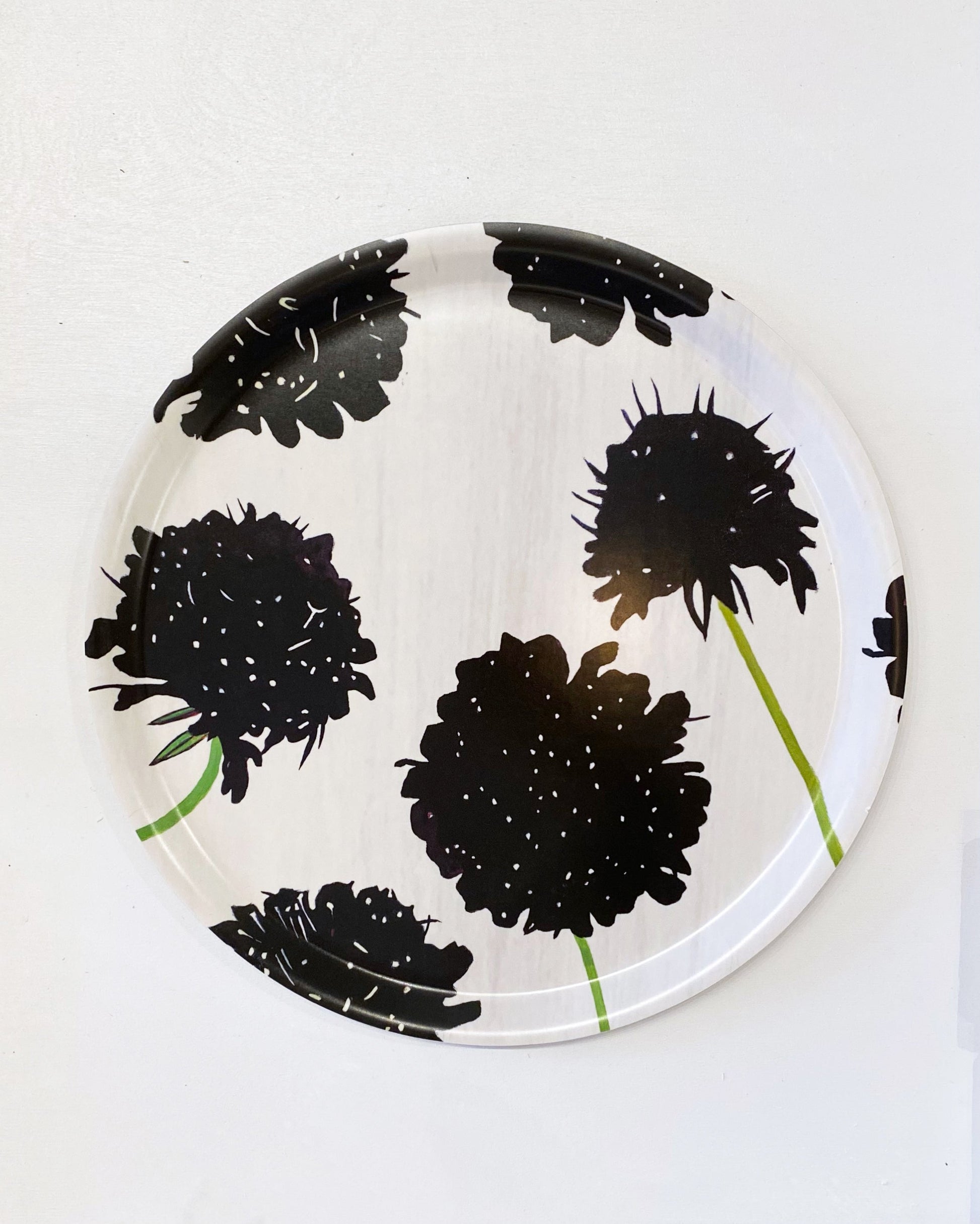 💚 Swedish Serving Tray:  Black Scabiosa on Snow