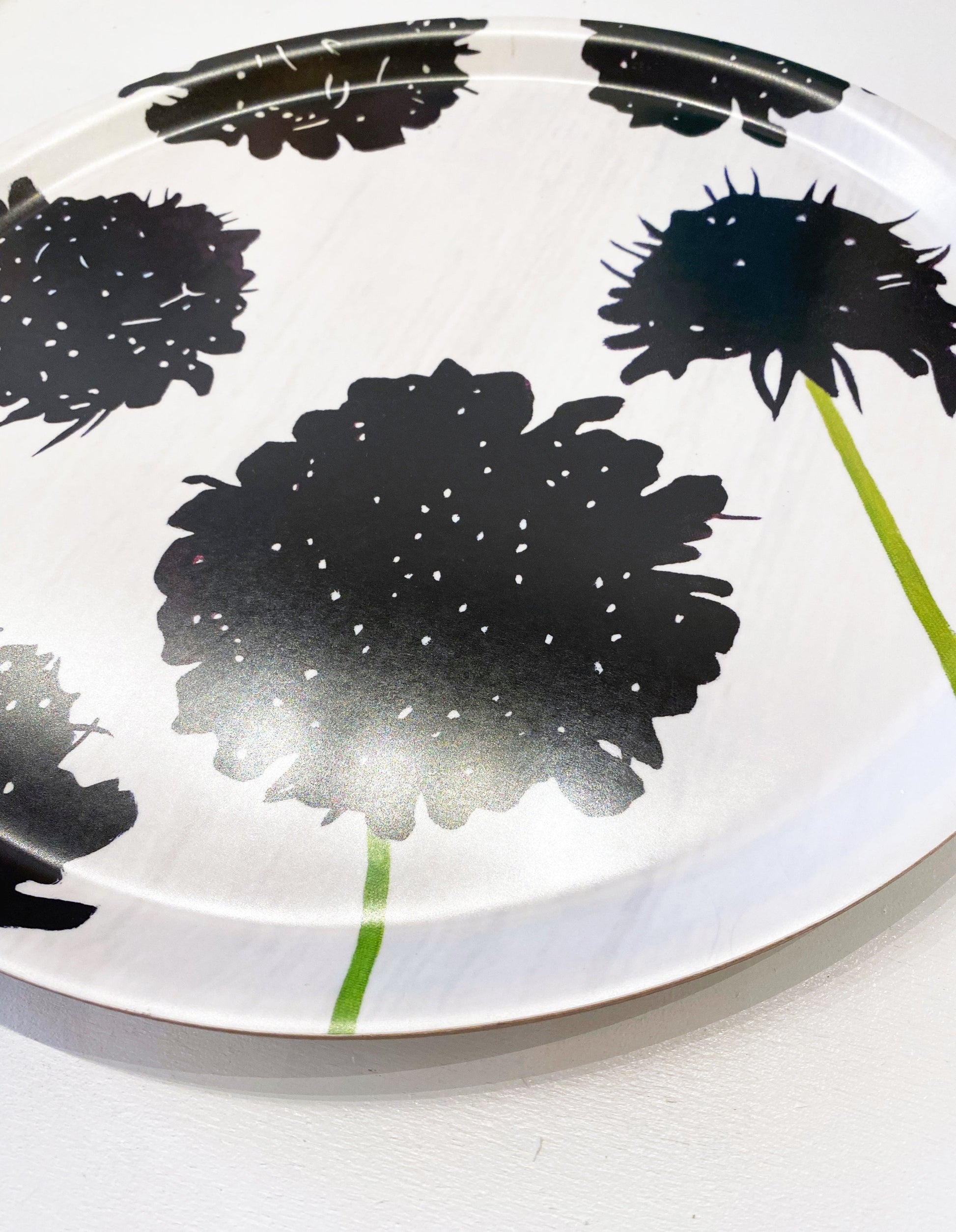 💚 Swedish Serving Tray:  Black Scabiosa on Snow