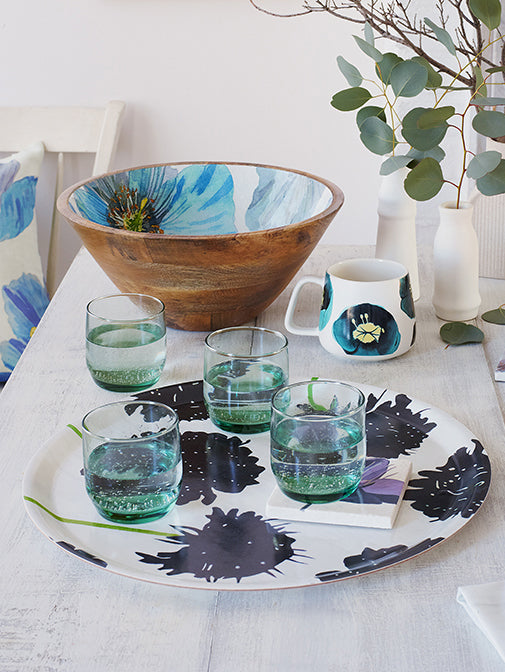 💚 Swedish Serving Tray:  Black Scabiosa on Snow