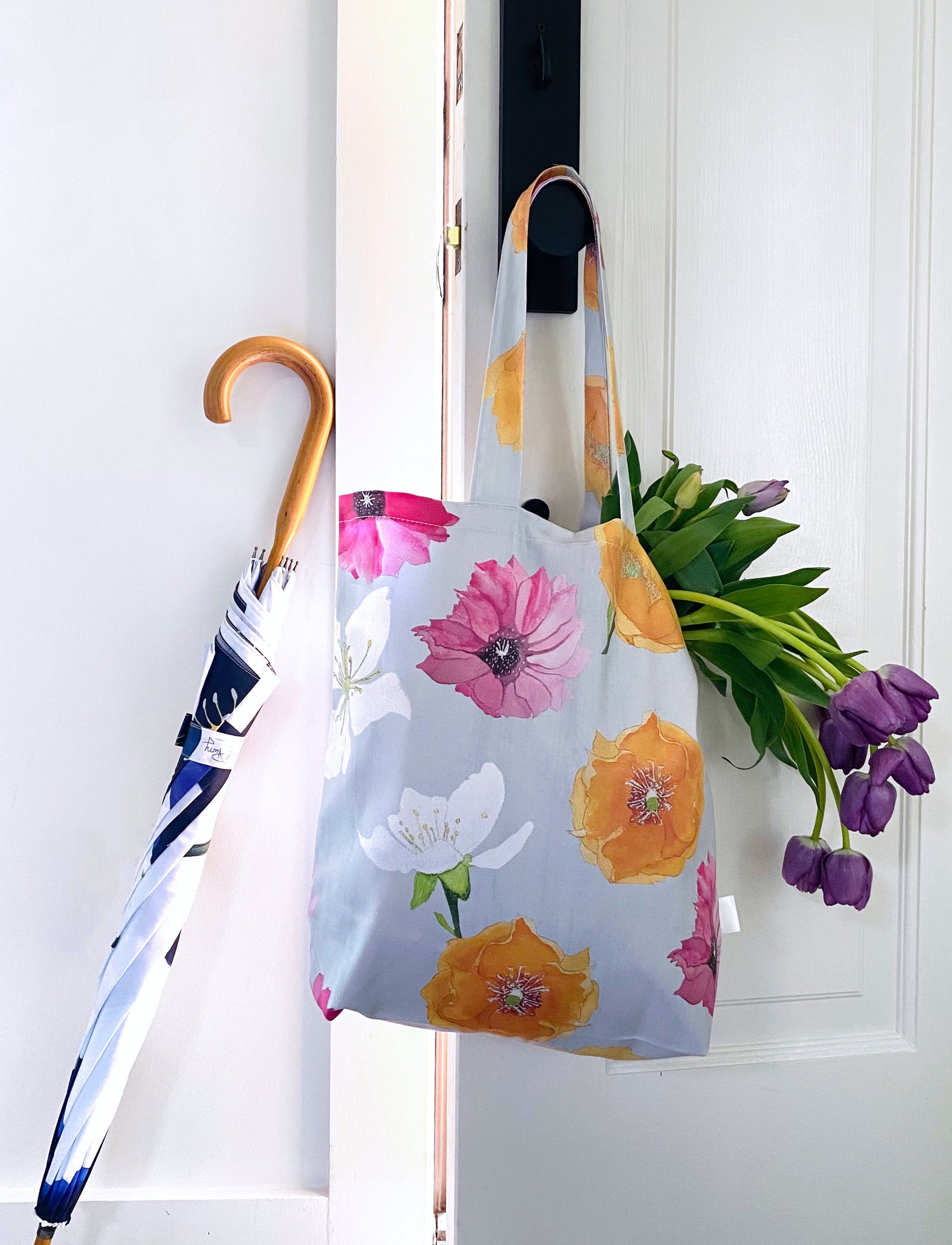 💚 Tote Bag: Cactus Flowers on Grey