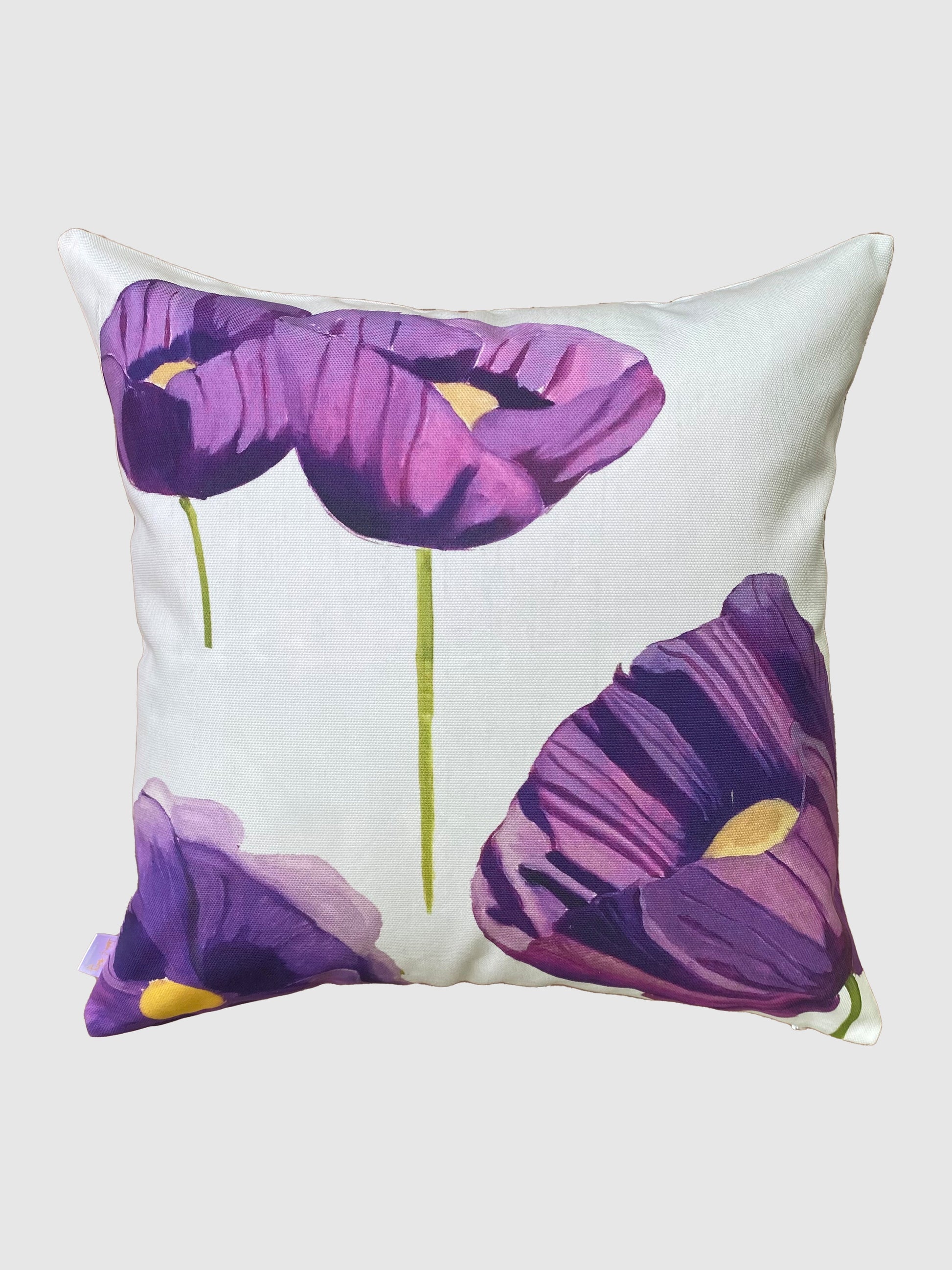 💚 Cotton Canvas Throw Pillow: Purple Poppies on Snow💚