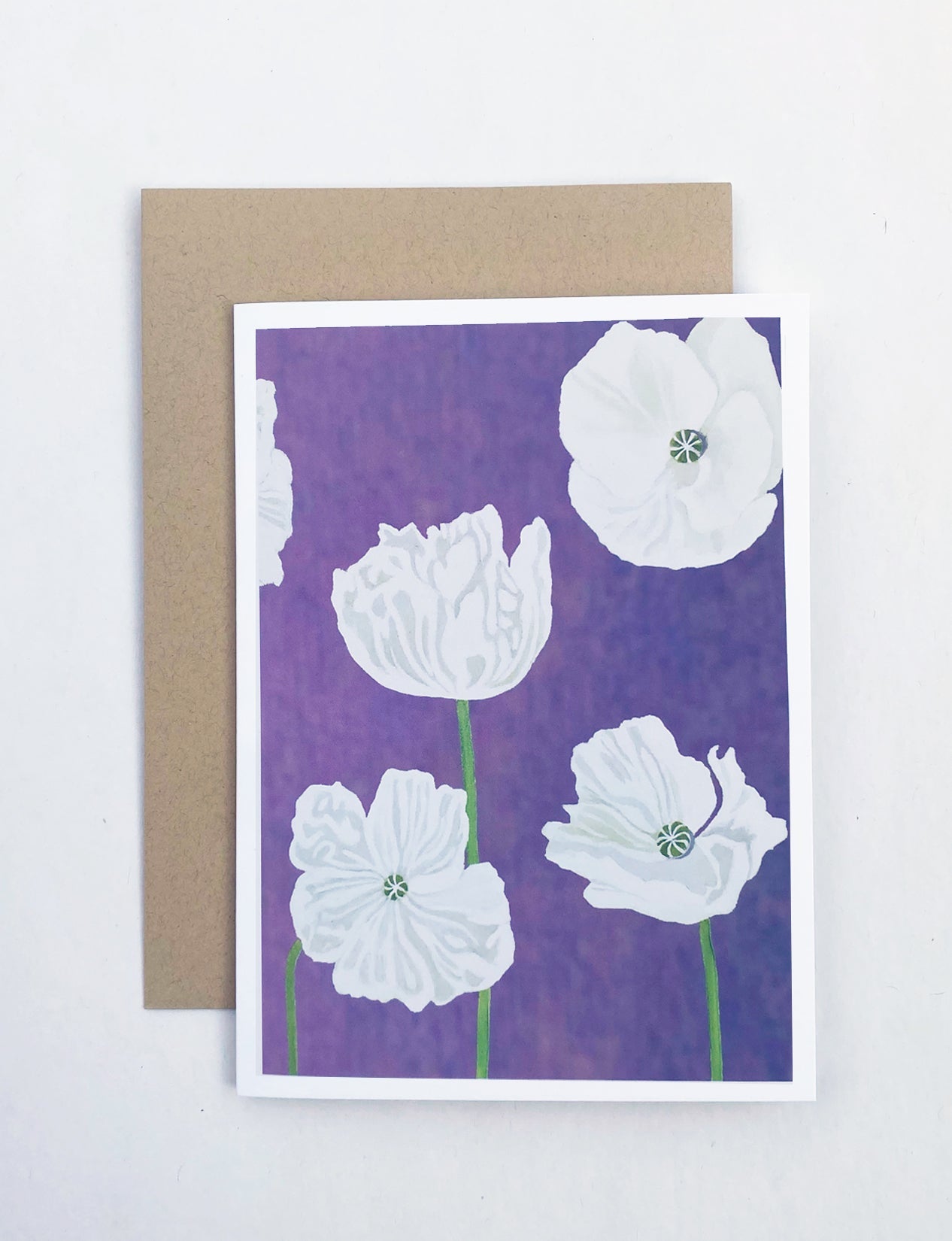 💚 Notecard:  White Poppies on Violet