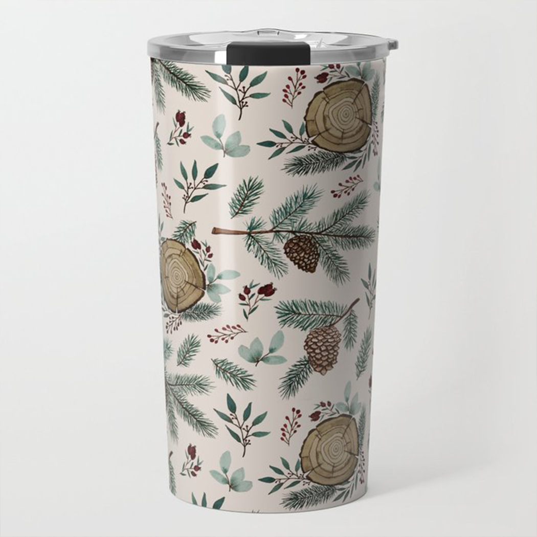 Winter Branches, Berries, & Pine Cones Travel Mug