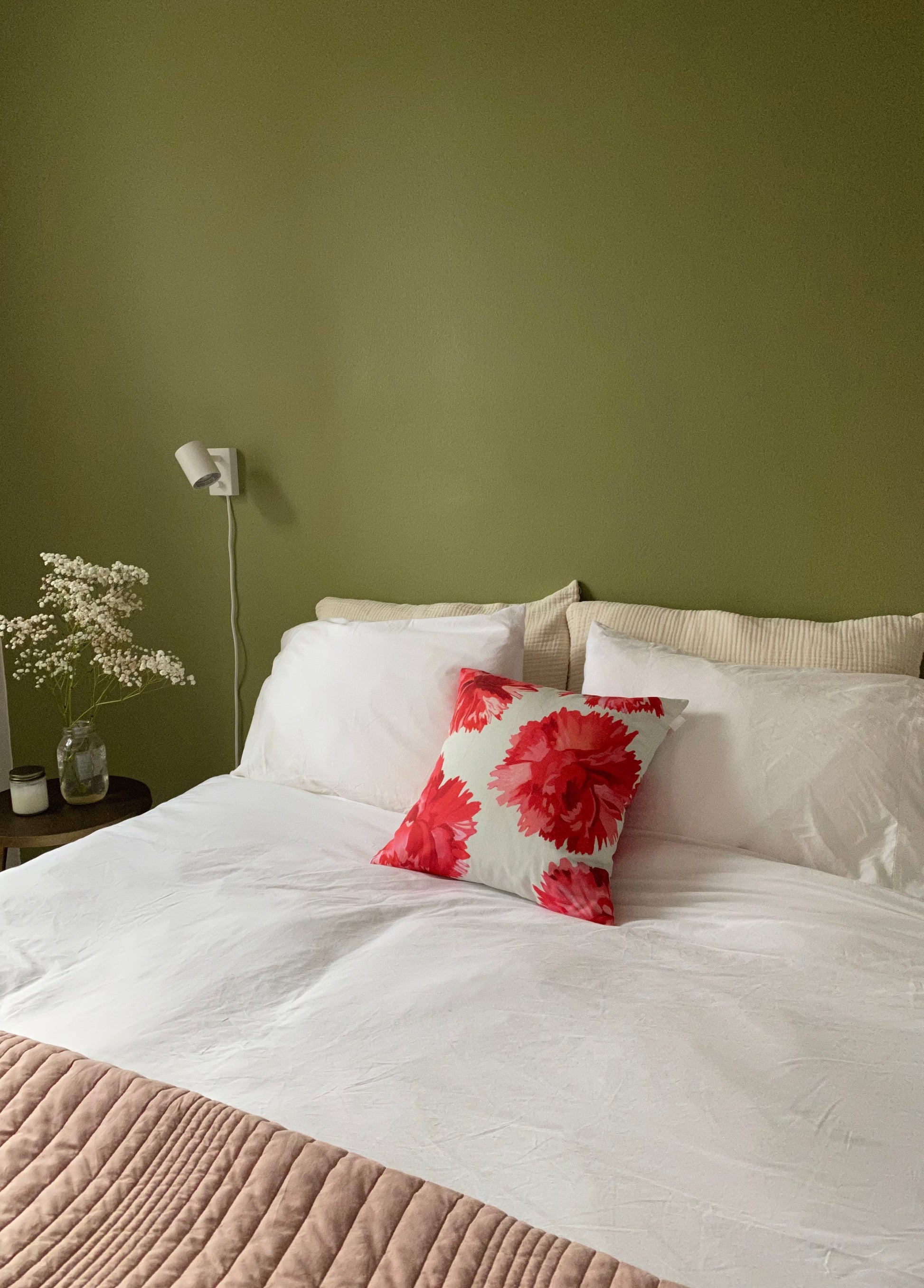 💚 Throw Pillow: Red Carnations on Snow