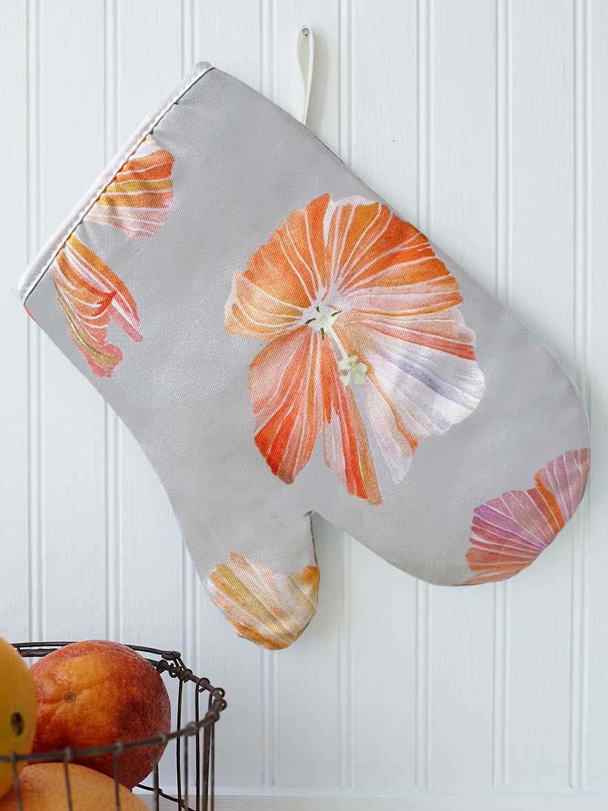 💚 Oven Mitt: Hibiscus on Grey