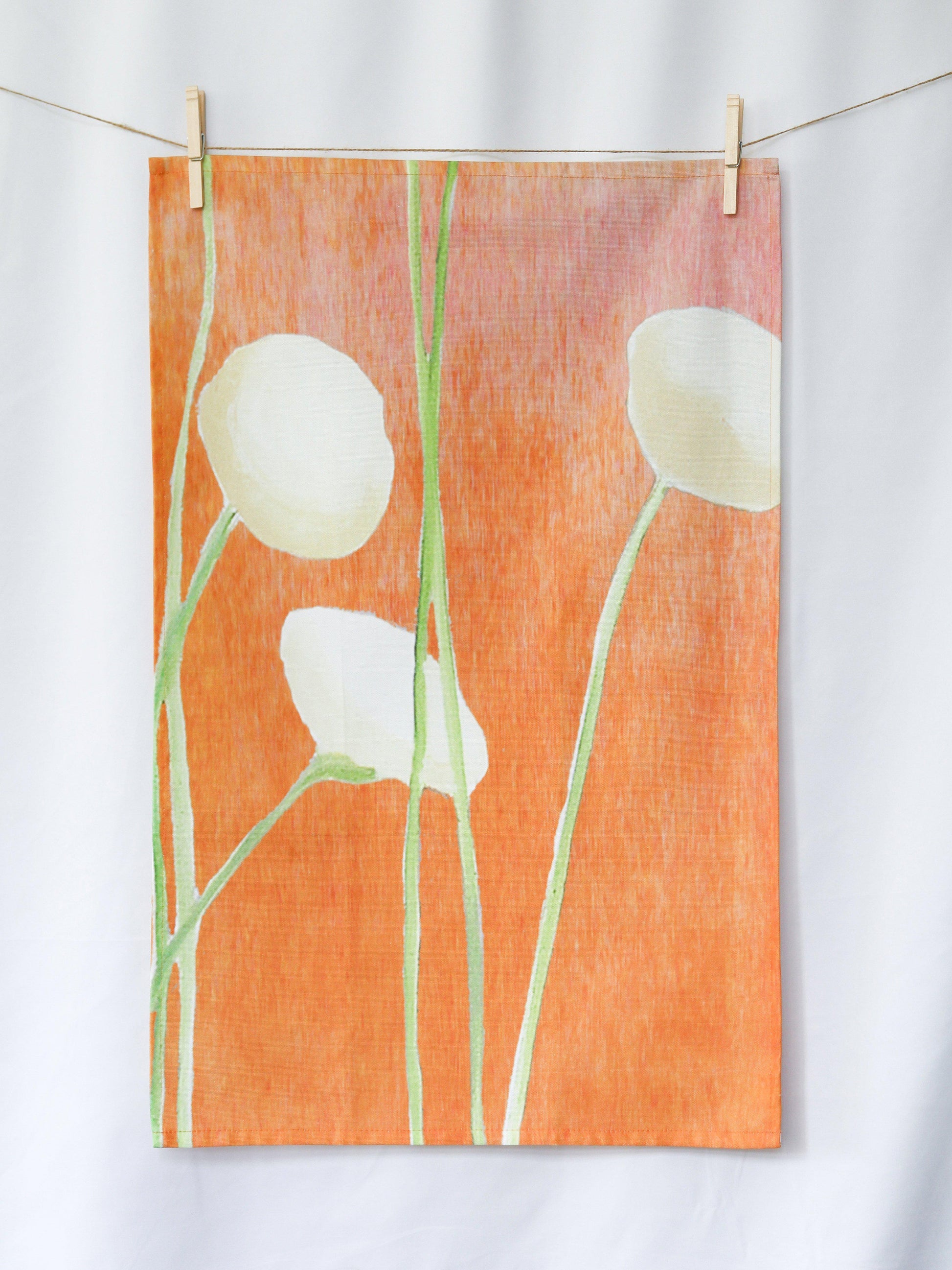 💚 Tea Towel: Cream Flowers on Orange