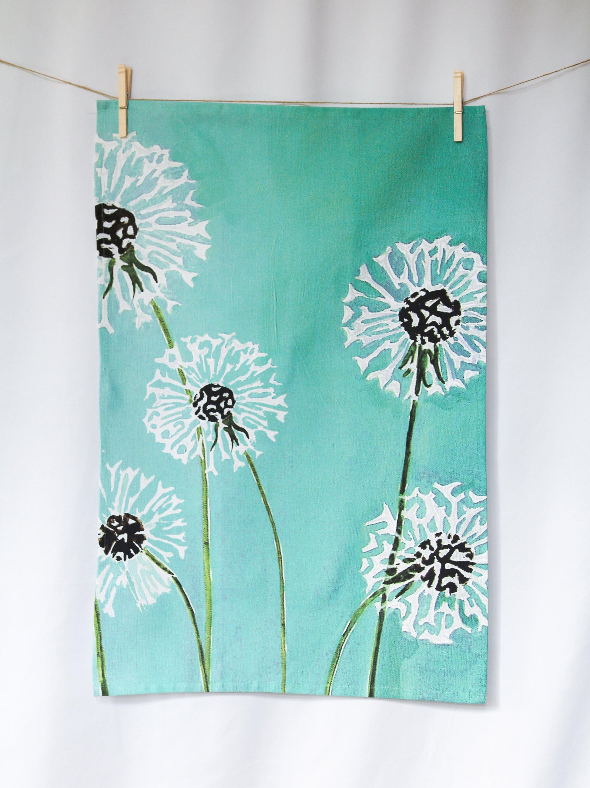 💚 Tea Towel: Dandelions on Aqua
