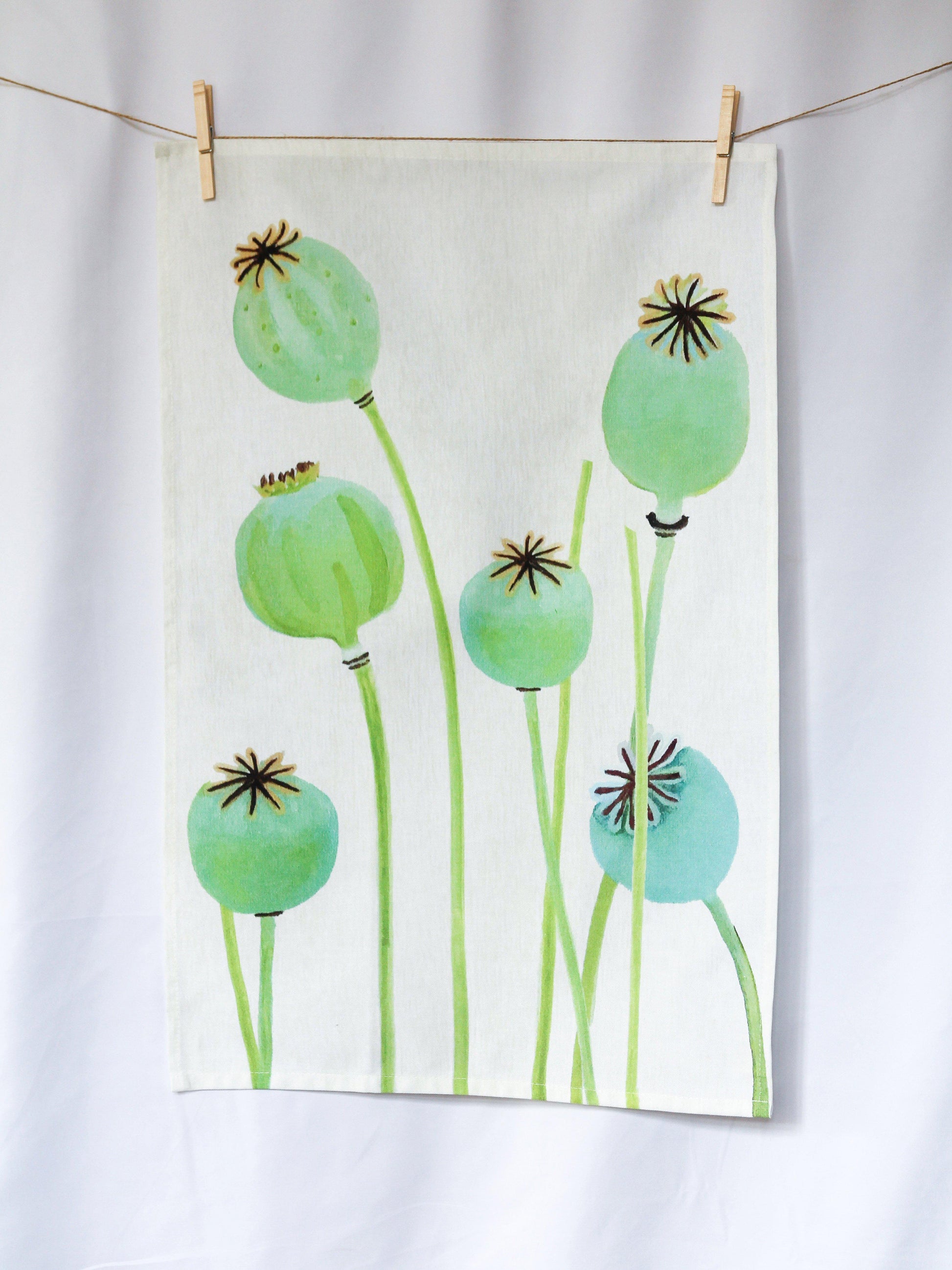 💚 Tea Towel: Poppy Pods on Ecru