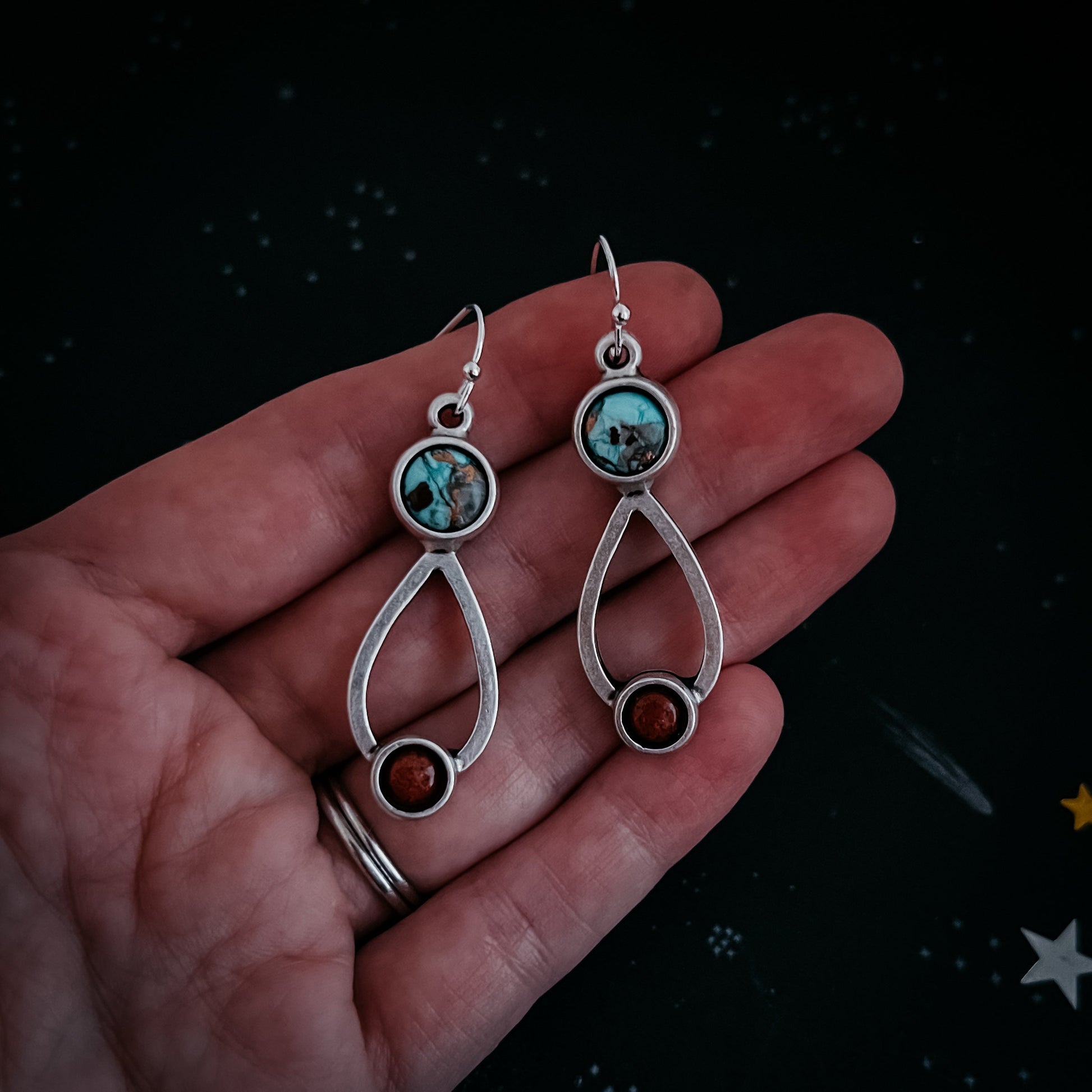 Journey to Mars Earrings - Copper Chrysocolla Earth and Red Jasper Mars