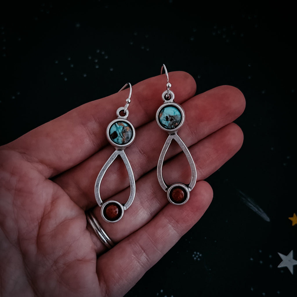 Journey to Mars Earrings - Copper Chrysocolla Earth and Red Jasper Mars