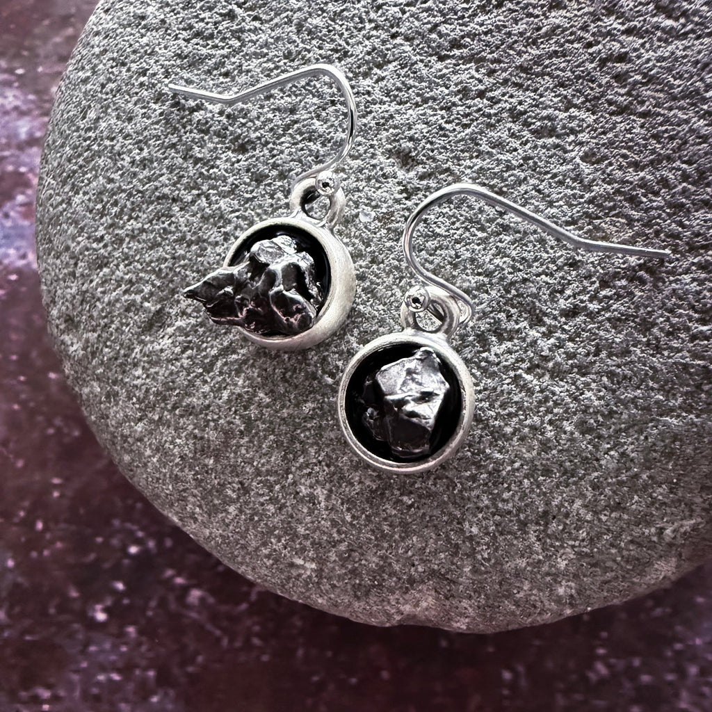 Small Round Raw Meteorite Dangle or Stud Earrings