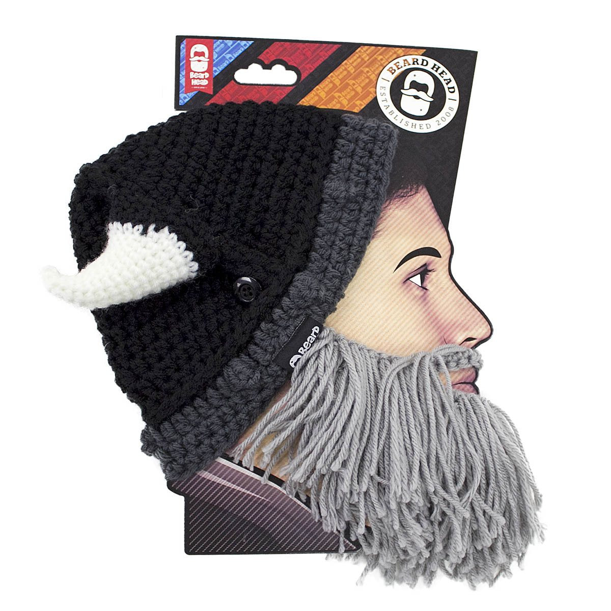 Barbarian Horns and Beard Costume Accessory for Adults- Gray, Black, or Brown