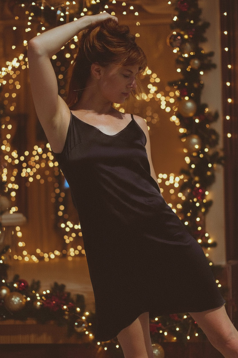 Vela Silk Dress in Jet Black; a Holiday Classic