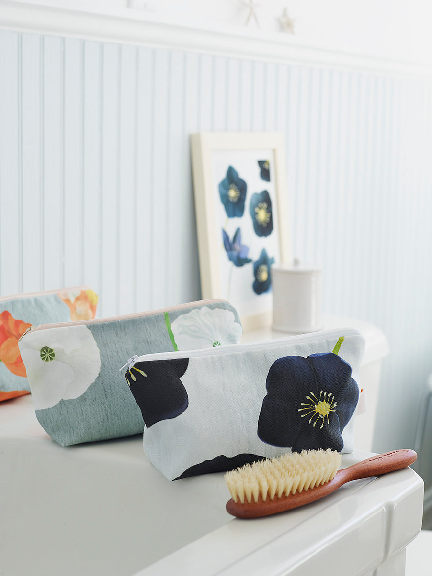 Makeup Bag: Peach Poppies on Grey