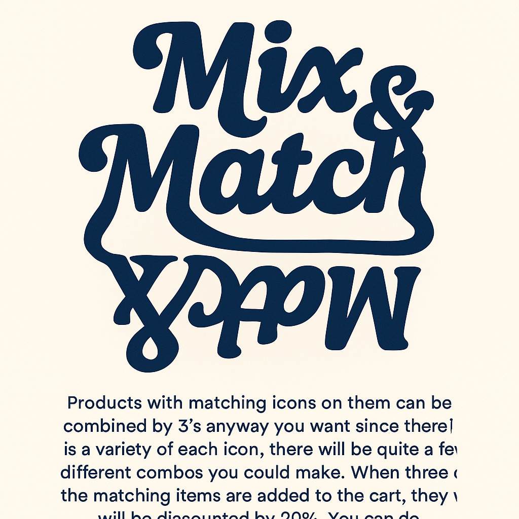Bold navy text 'Mix & Match' with instructions on combining products with matching icons