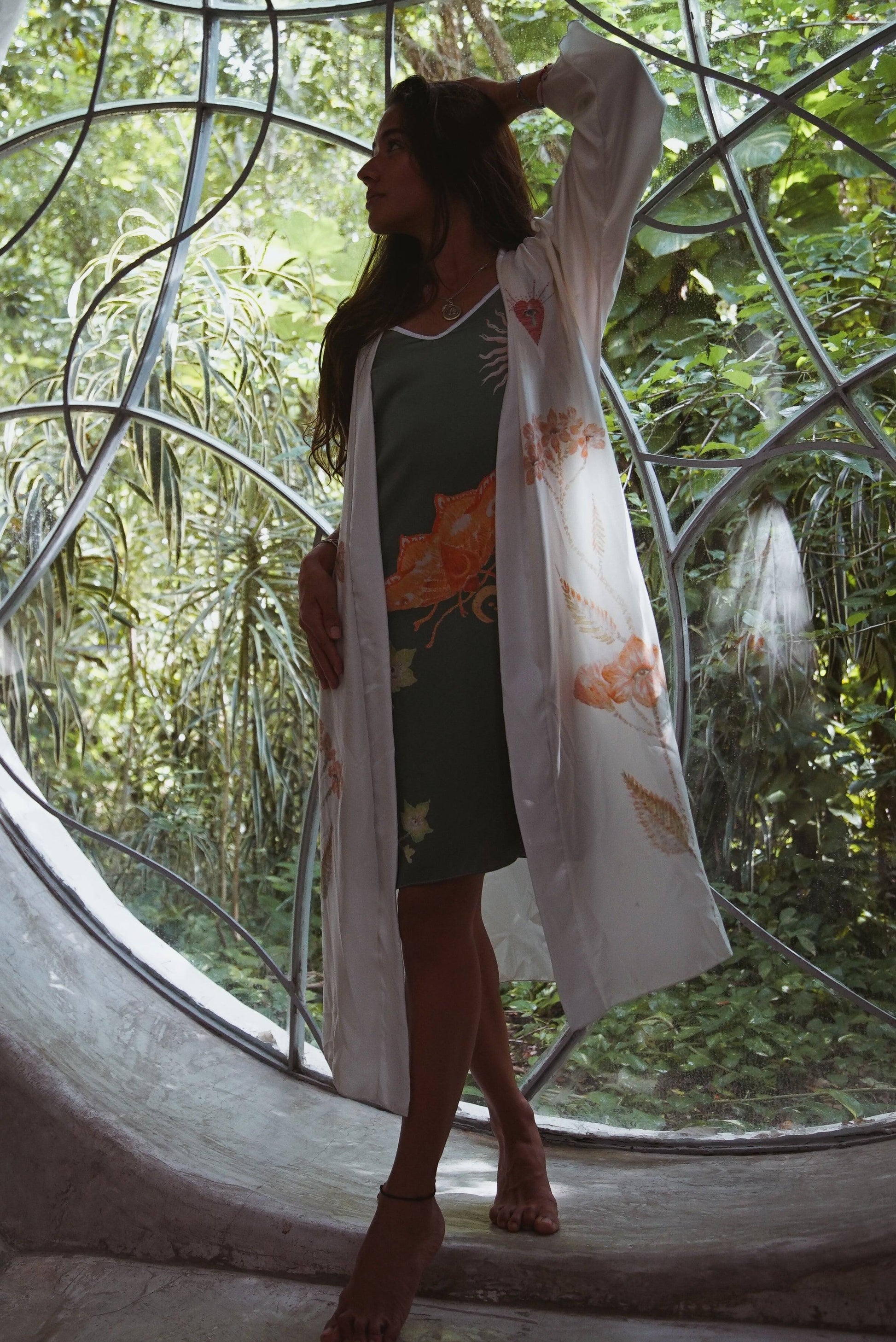 The Royal Silk Robe in Azulik Flowers