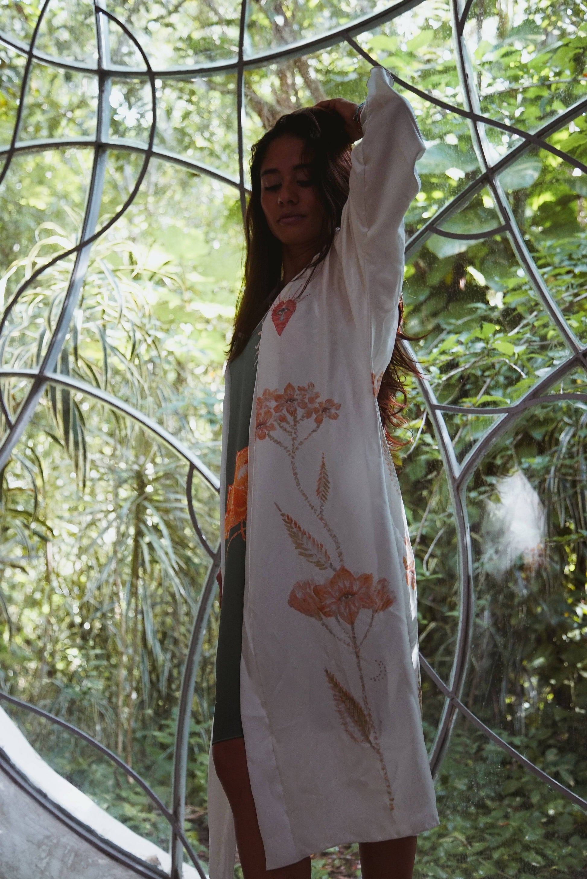 The Royal Silk Robe in Azulik Flowers