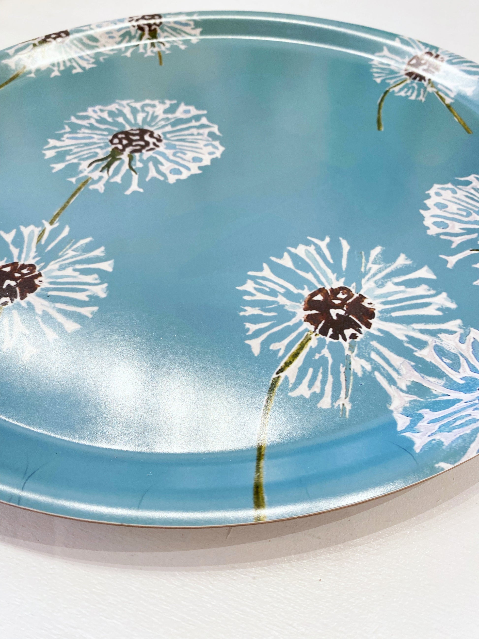 💚 Swedish Serving Tray:  Dandelions on Aqua
