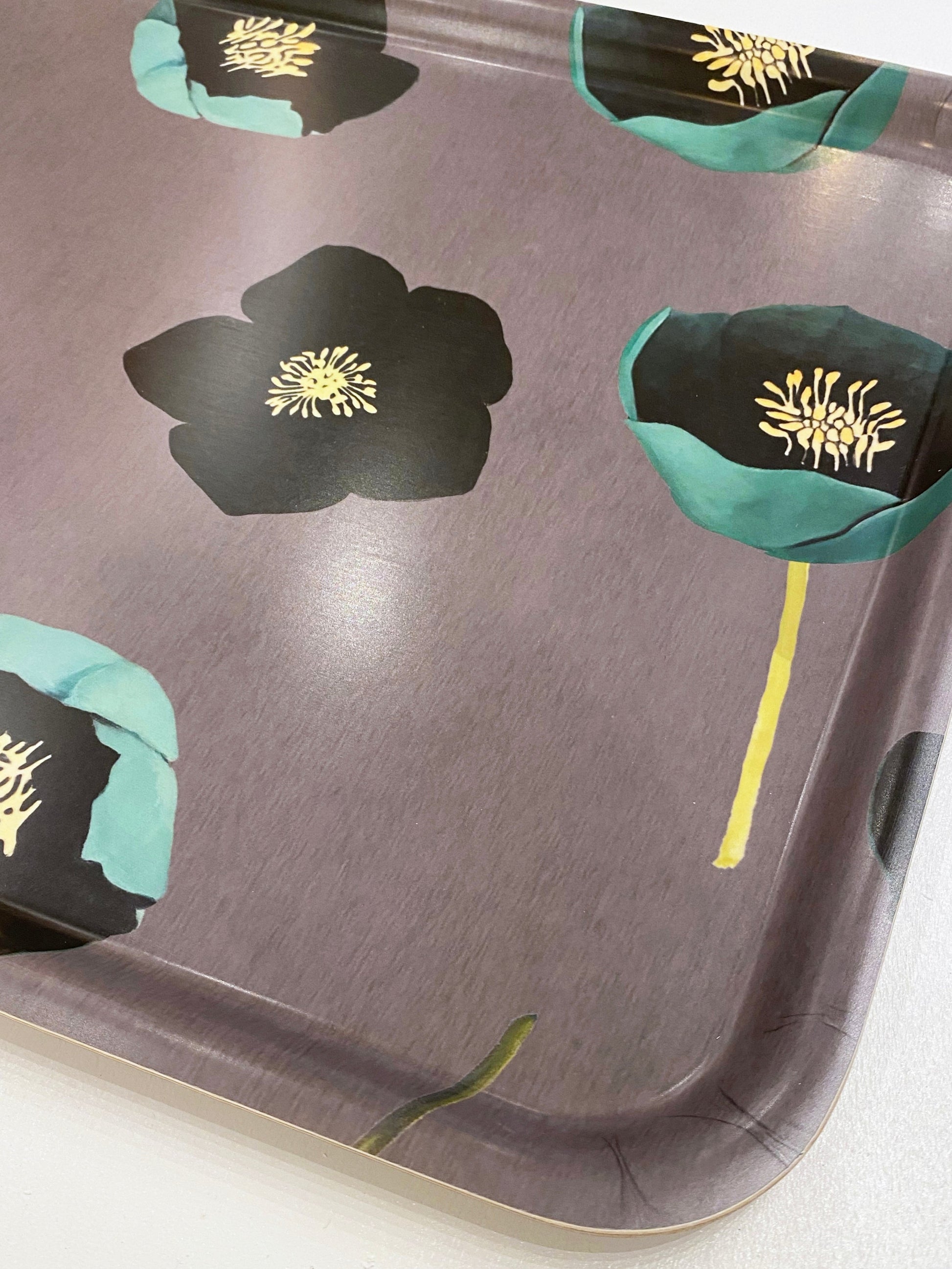 💚 Swedish Serving Tray:  Green Winter Rose on Charcoal