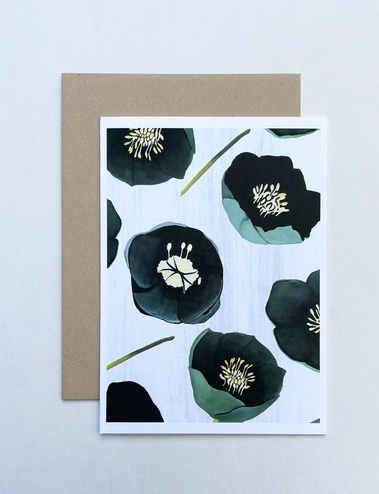 💚 Notecard:  Green Winter Rose on Snow