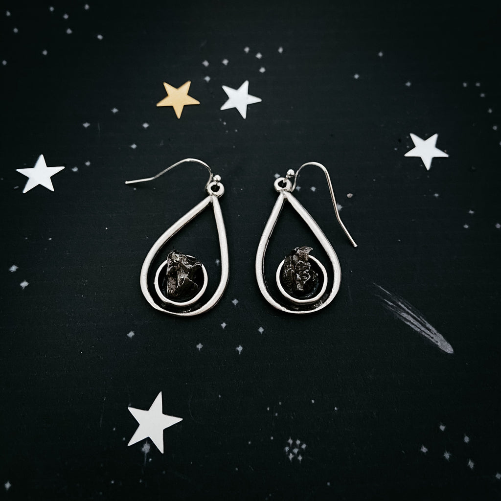 Teardrop Earrings with Raw Meteorite