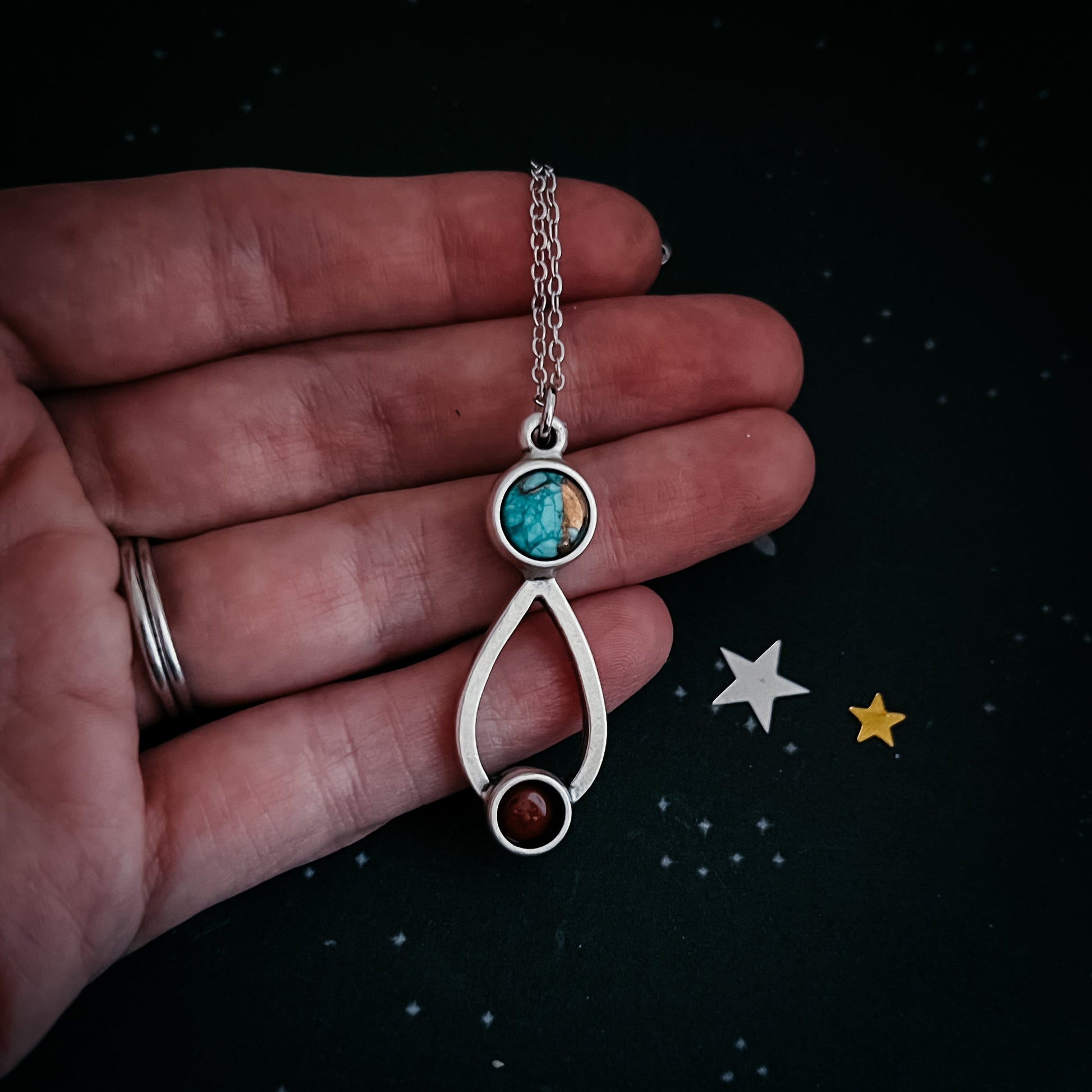 Journey to Mars Necklace - Copper Chrysocolla Earth and Red Jasper Mars