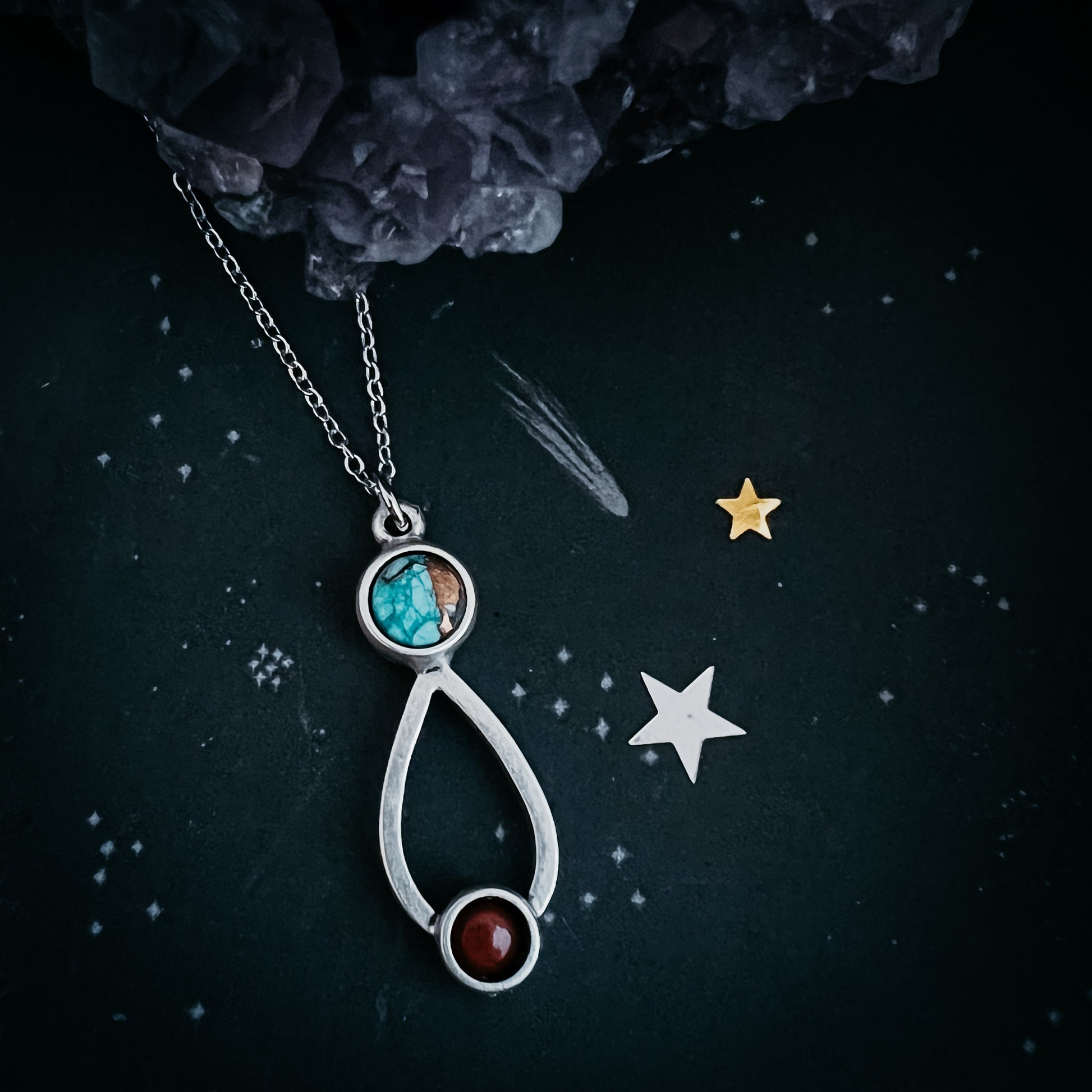 Journey to Mars Necklace - Copper Chrysocolla Earth and Red Jasper Mars