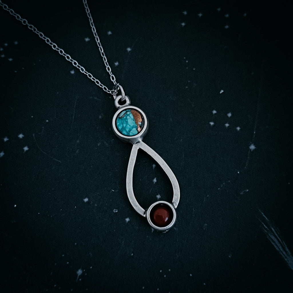 Journey to Mars Necklace - Copper Chrysocolla Earth and Red Jasper Mars