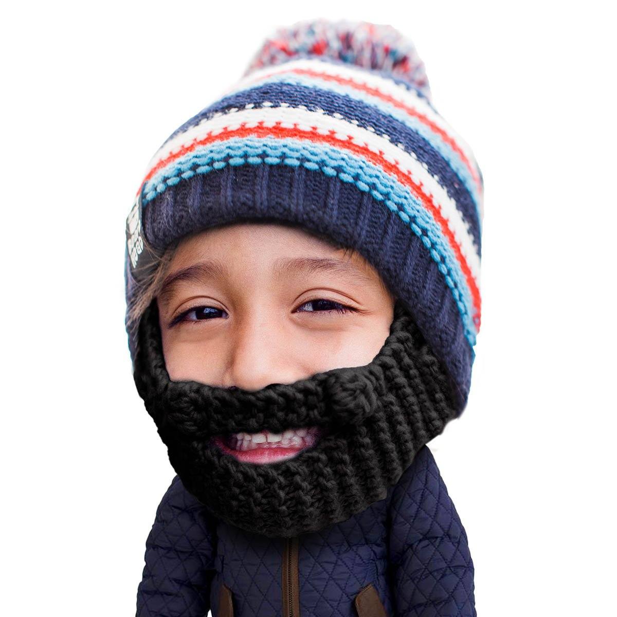 😋 Striped Beanie with Black/Grey/Brown Beard Costume Accessory for Kids