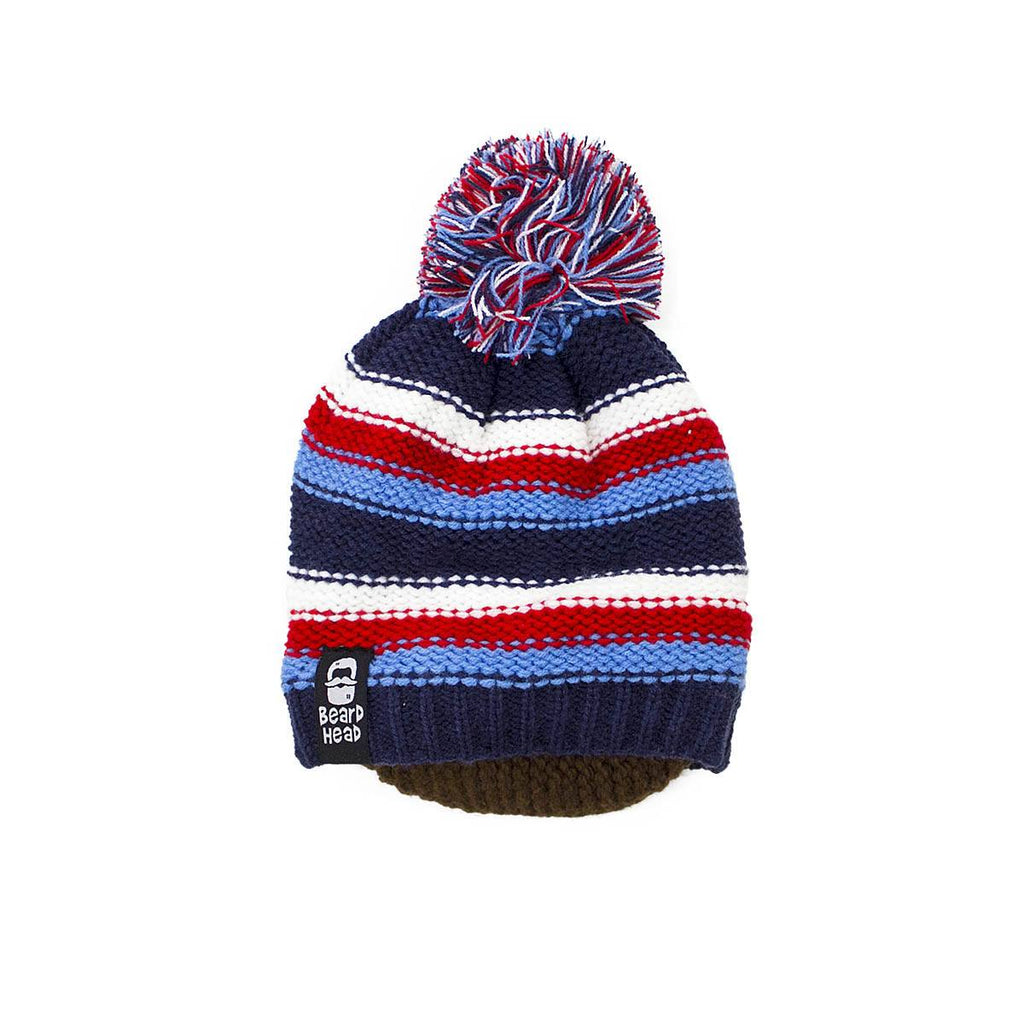 Striped Beanie with Black/Grey/Brown Beard Costume Accessory for Kids