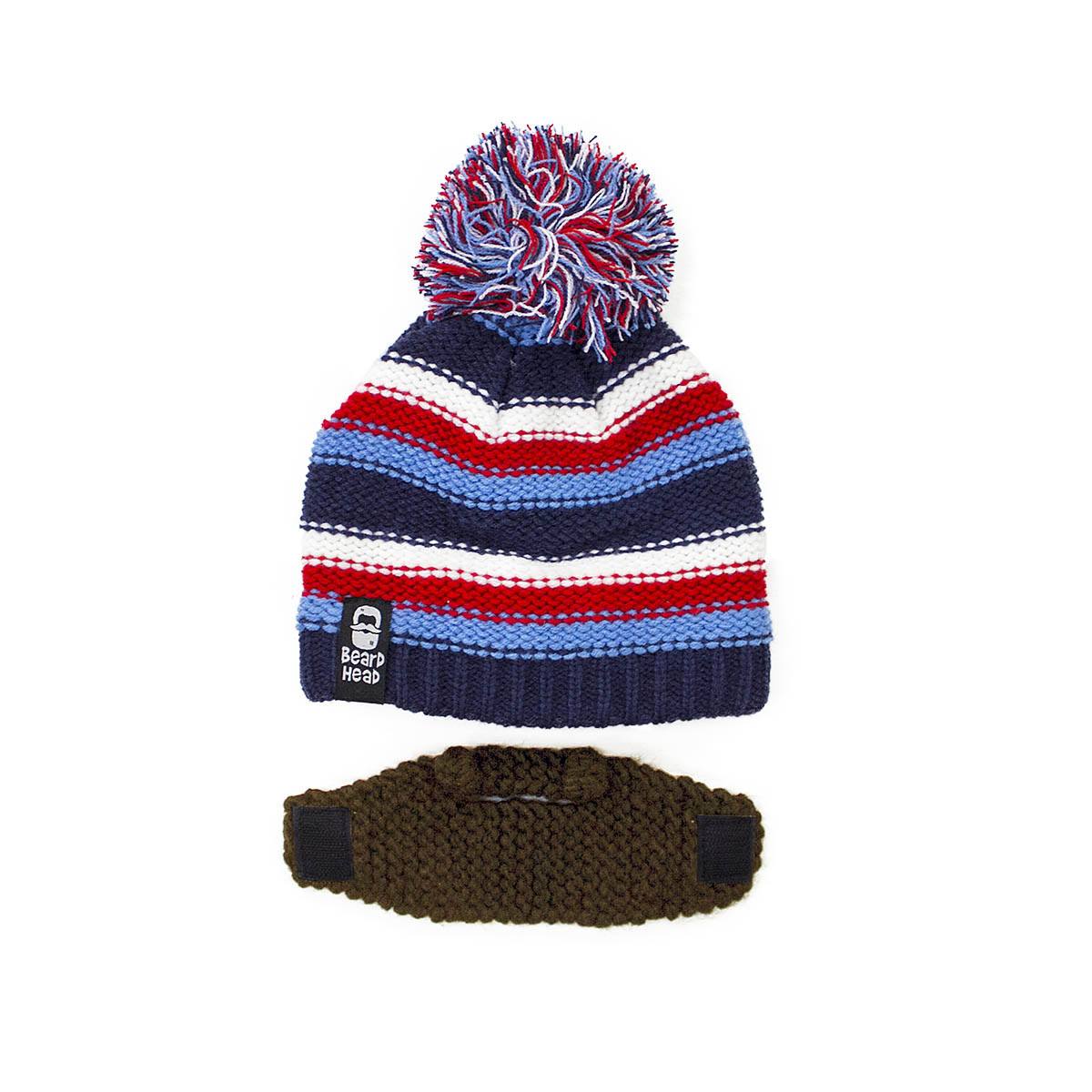 Striped Beanie with Black/Grey/Brown Beard Costume Accessory for Kids
