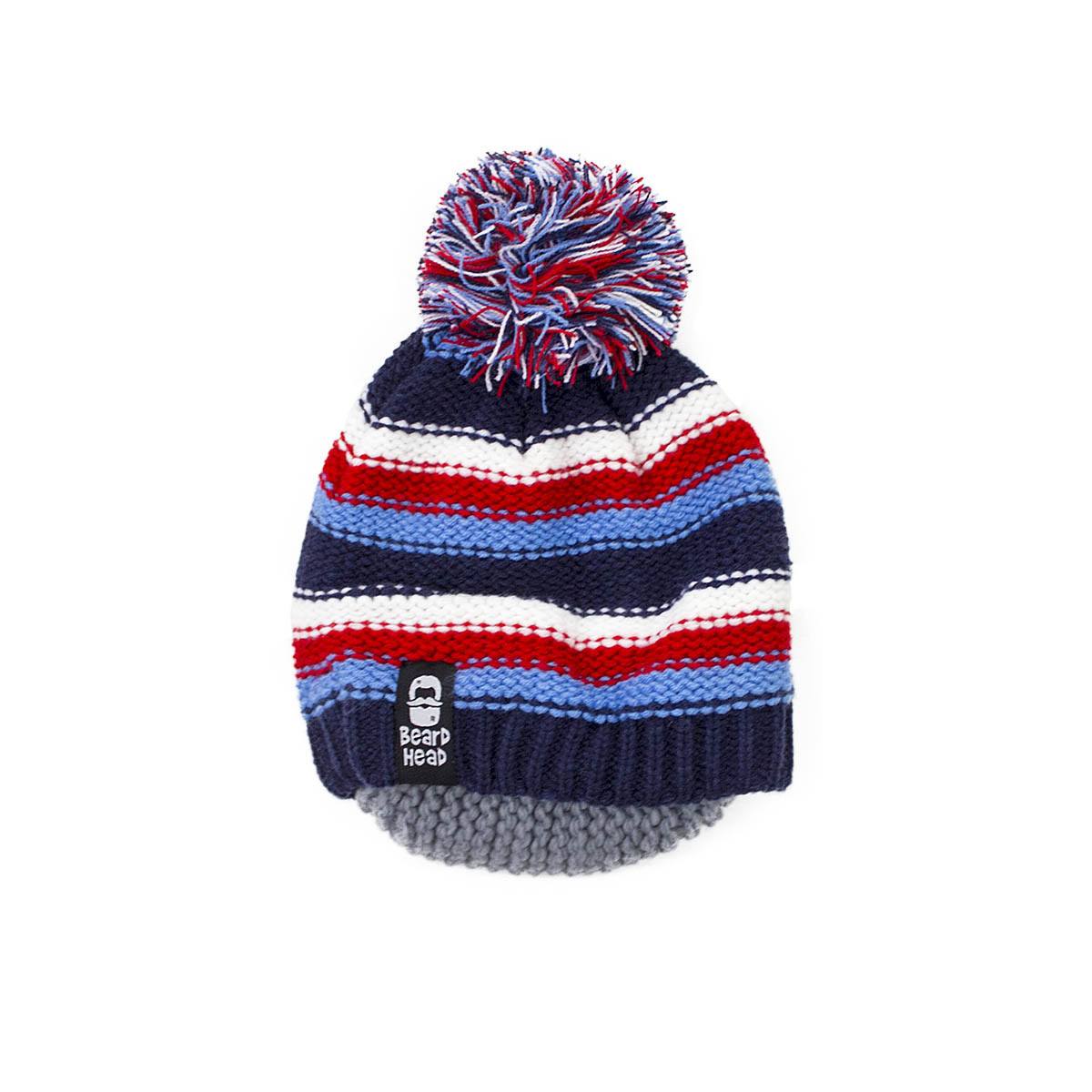 Striped Beanie with Black/Grey/Brown Beard Costume Accessory for Kids