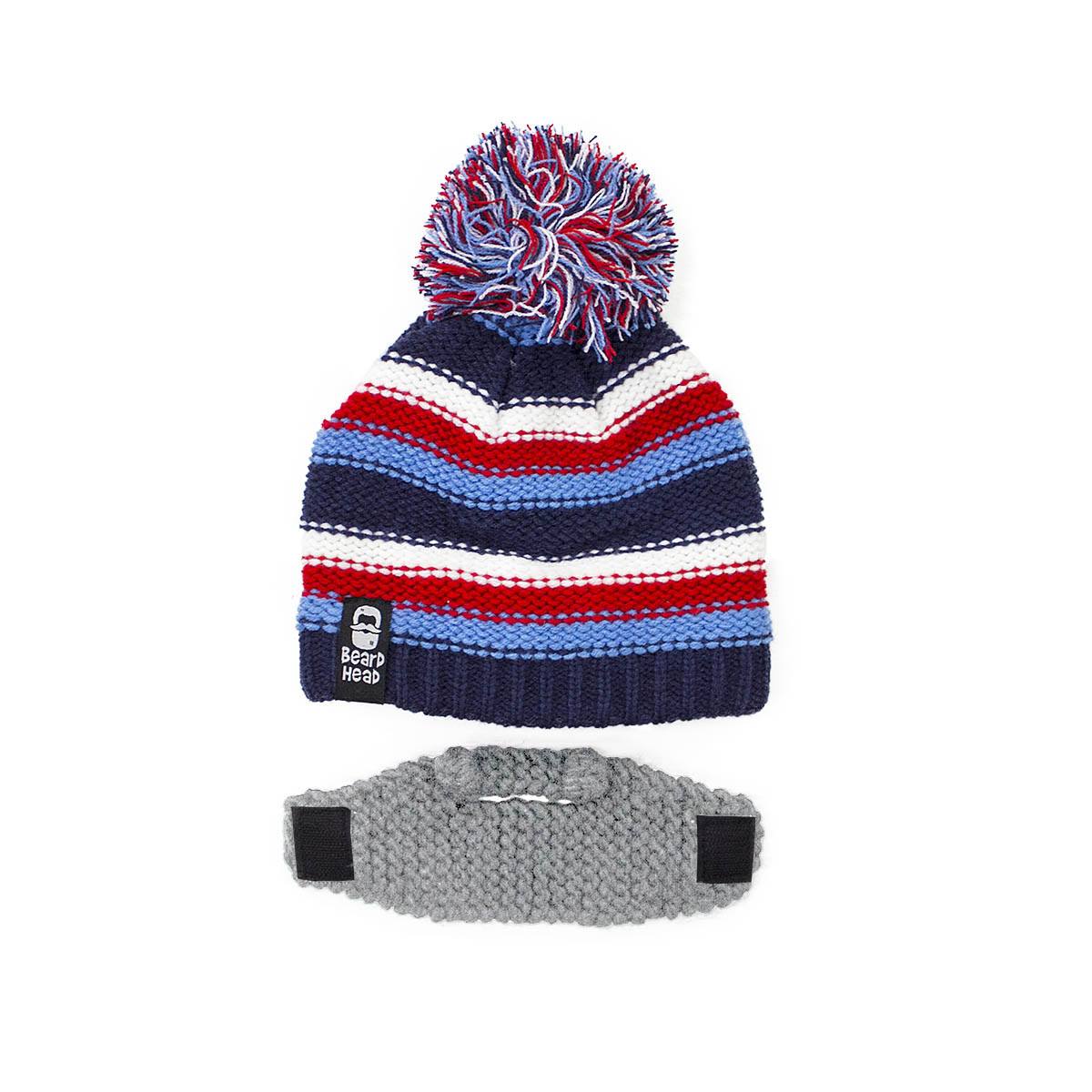 😋 Striped Beanie with Black/Grey/Brown Beard Costume Accessory for Kids