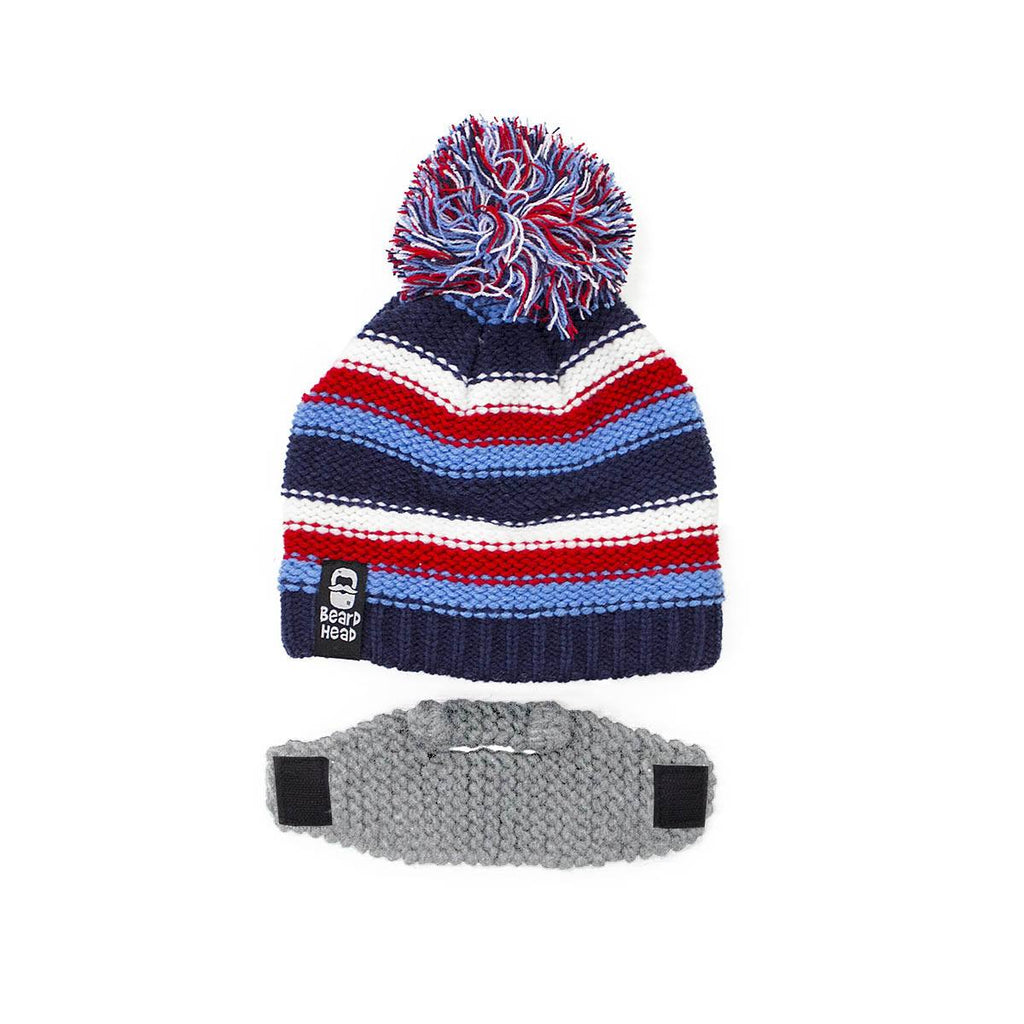 Striped Beanie with Black/Grey/Brown Beard Costume Accessory for Kids