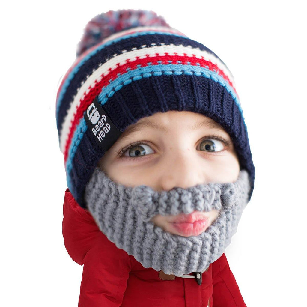 Striped Beanie with Black/Grey/Brown Beard Costume Accessory for Kids