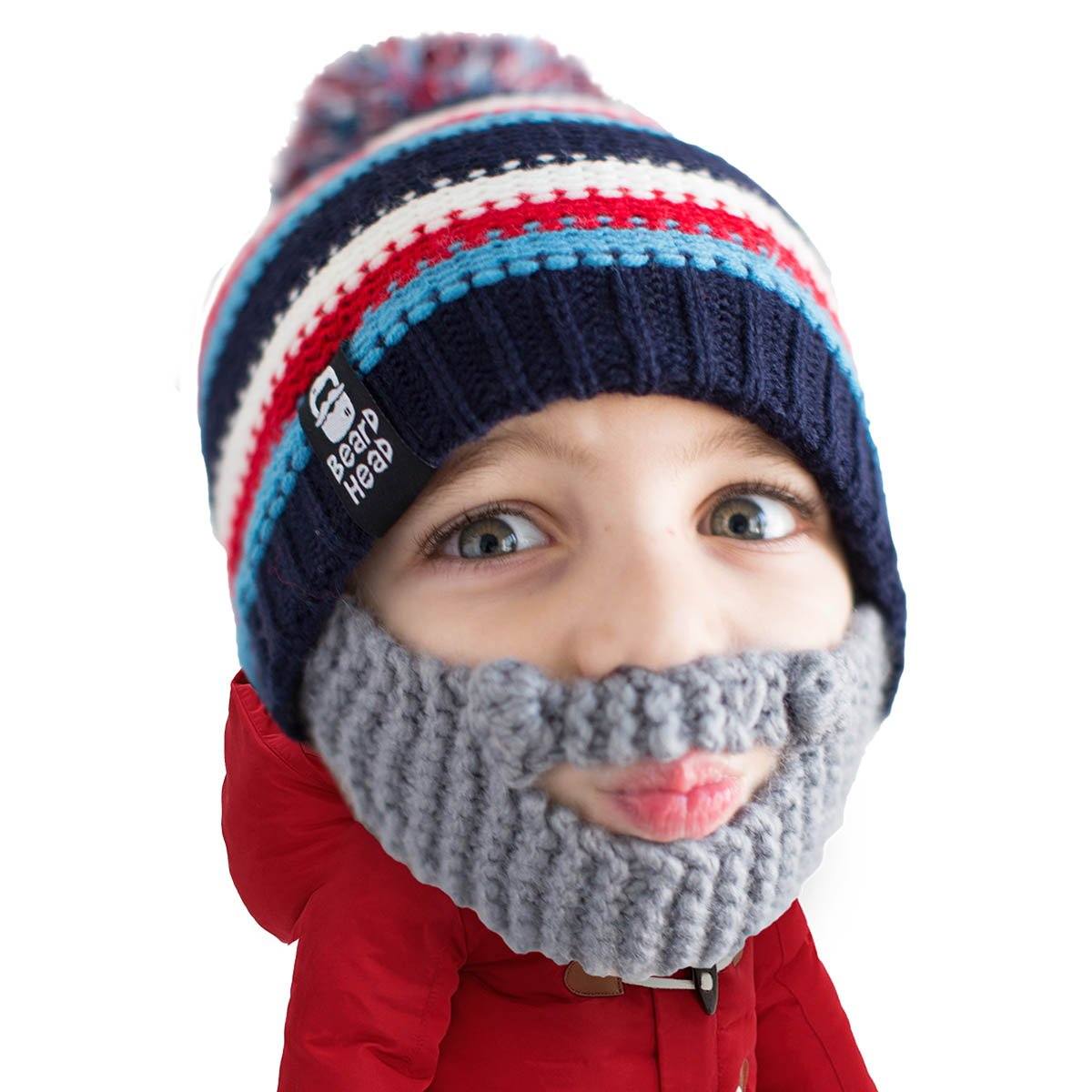 Striped Beanie with Black/Grey/Brown Beard Costume Accessory for Kids