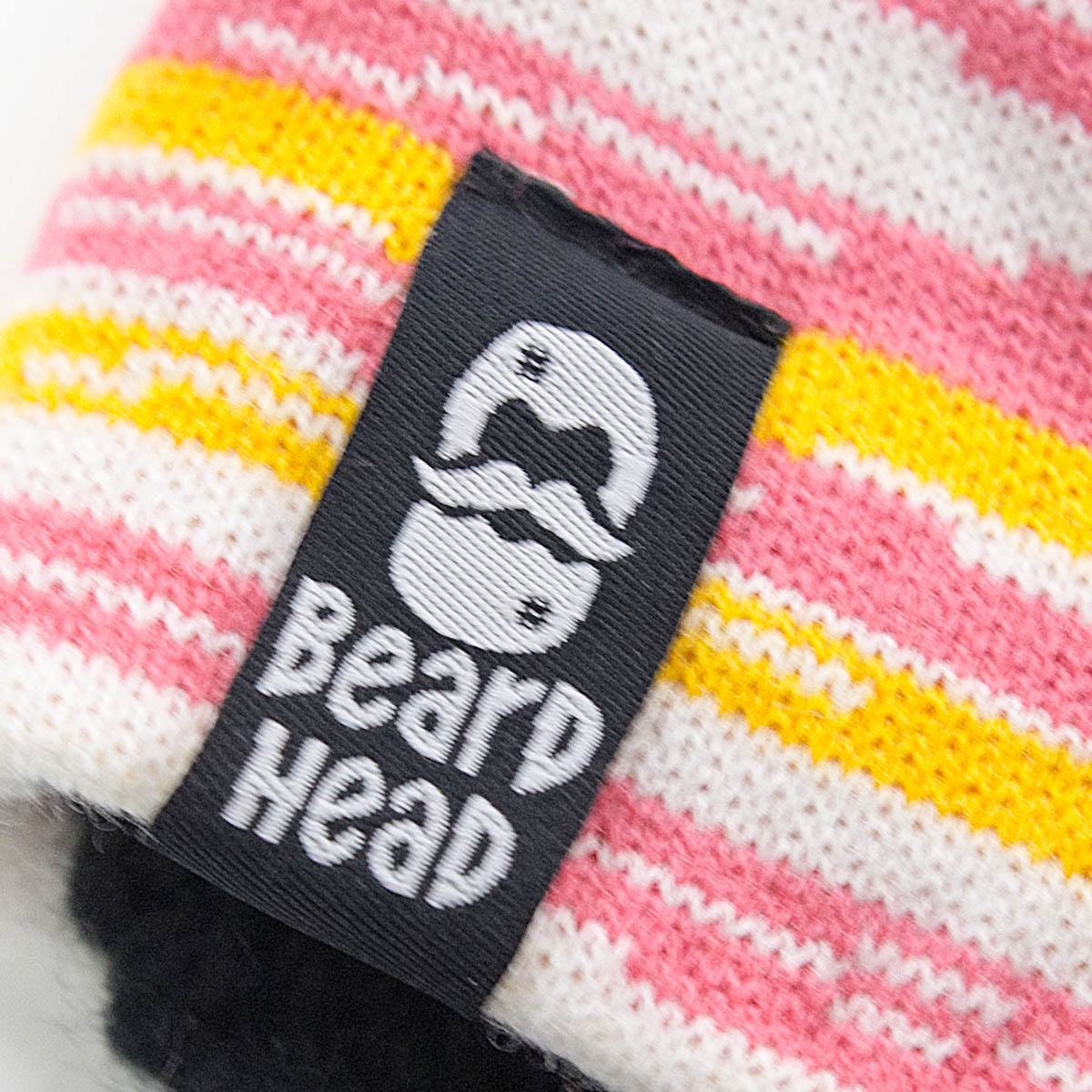 😋 Pink, Yellow, White Stripe Beanie with Black Stubble Beard Costume Accessory for Kids