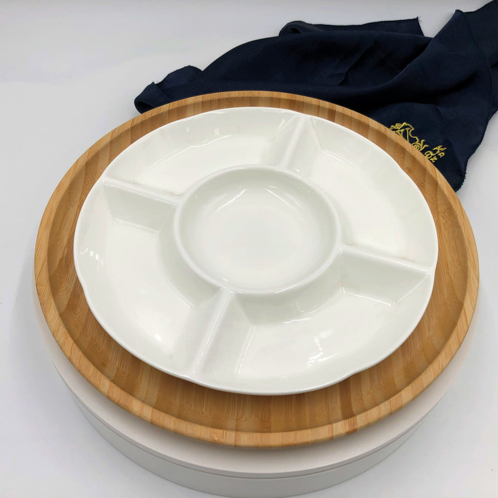 Porcelain & Bamboo 5-Section Serving Dish